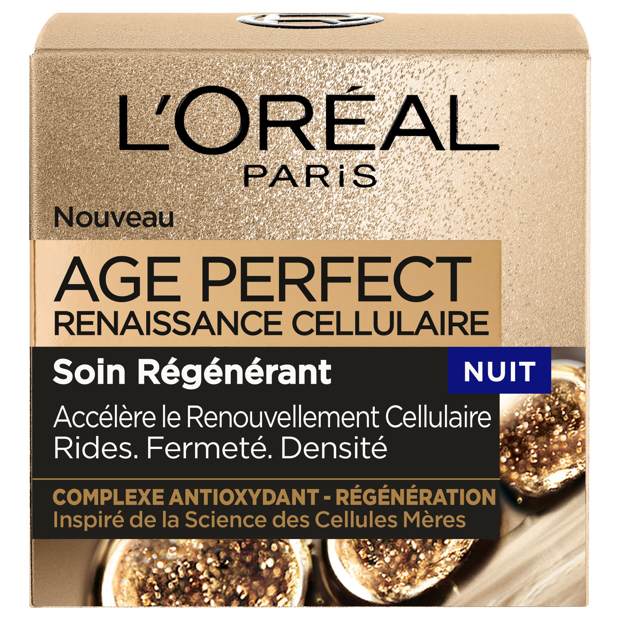 L'Oréal Paris - Krem na noc Age Perfect Renaissance Cellular - Regenerująca pielęgnacja zmarszczek, twardość i gęstość - z ochronnym kompleksem przeciwutleniającym, do wszystkich rodzajów skóry, 50 ml