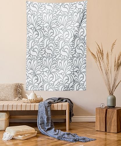 Ambesonne Tapiz gris patrones florales florecientes barrocos antiguos patrones en la naturaleza de arte modificado colgante de pared para dormitorio