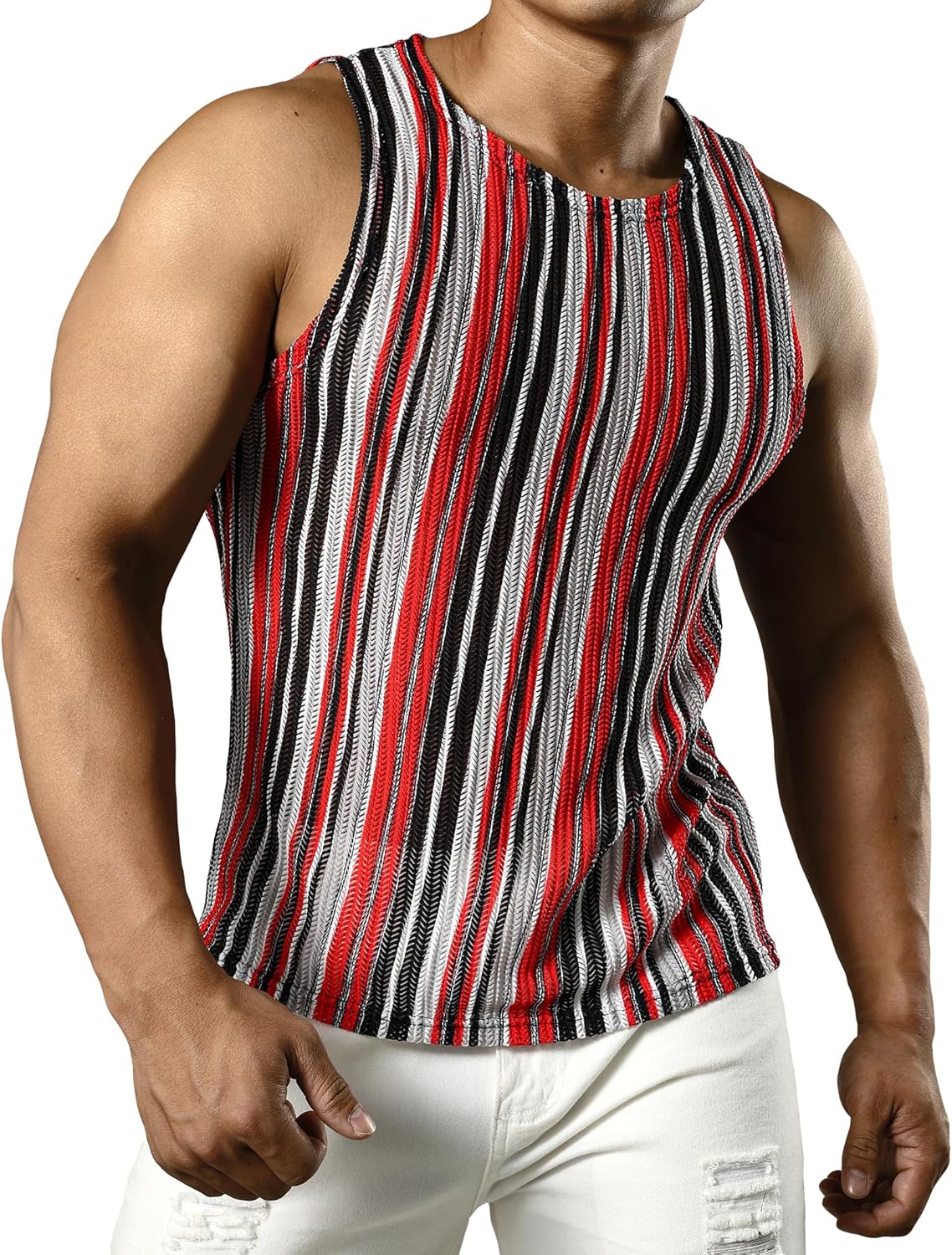JOGAL Men's Mesh Fitted Sleeveless Muscle Tank Top - Image 6