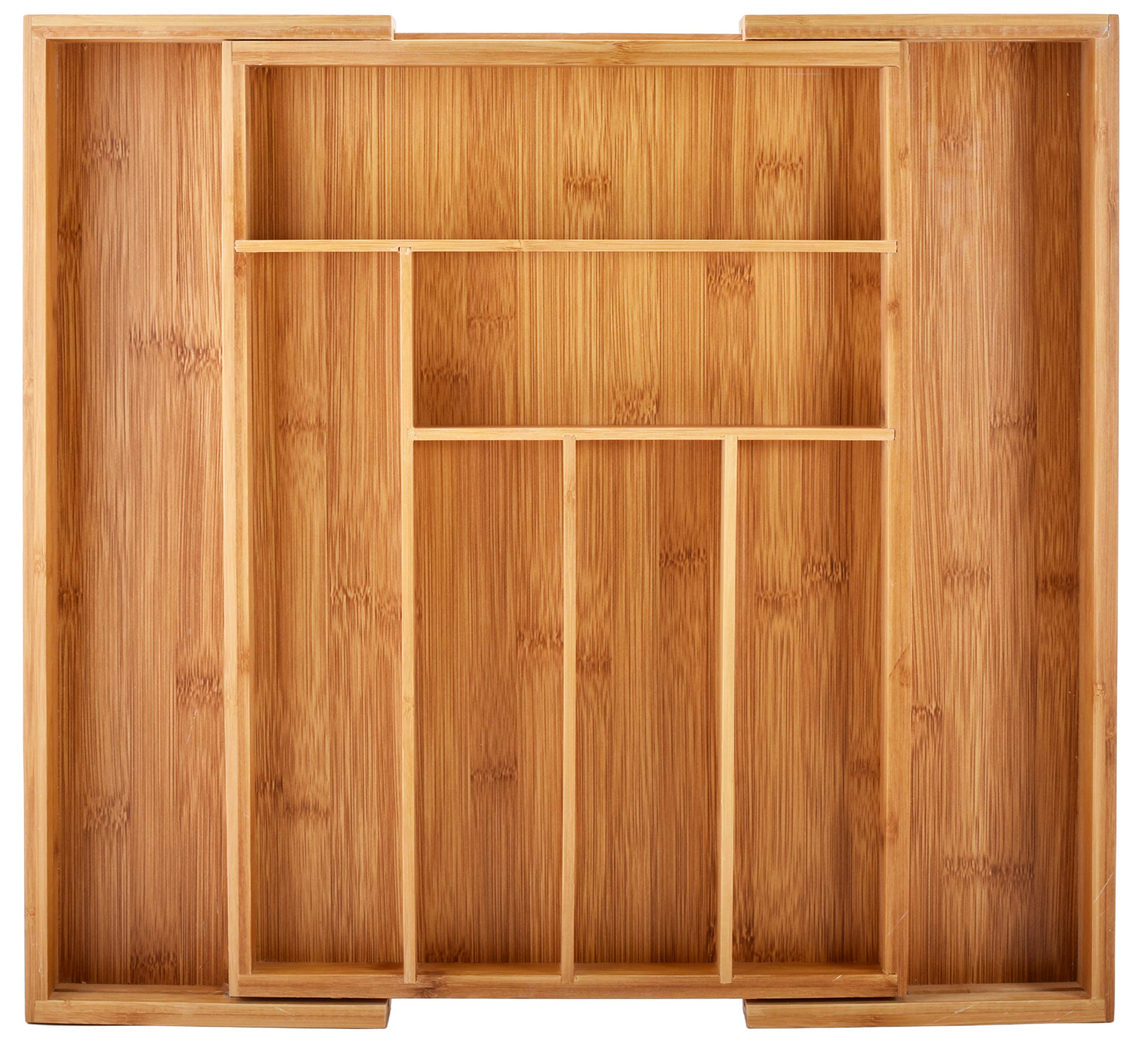 Masirs Bamboo Kitchen Drawer Organizer - Easily Adjust The Wooden Tray Width to Drawer Size, Deep Enough to Fit Entire Drawer and Accommodates Different Kitchen Utensil and Cutlery Sizes.