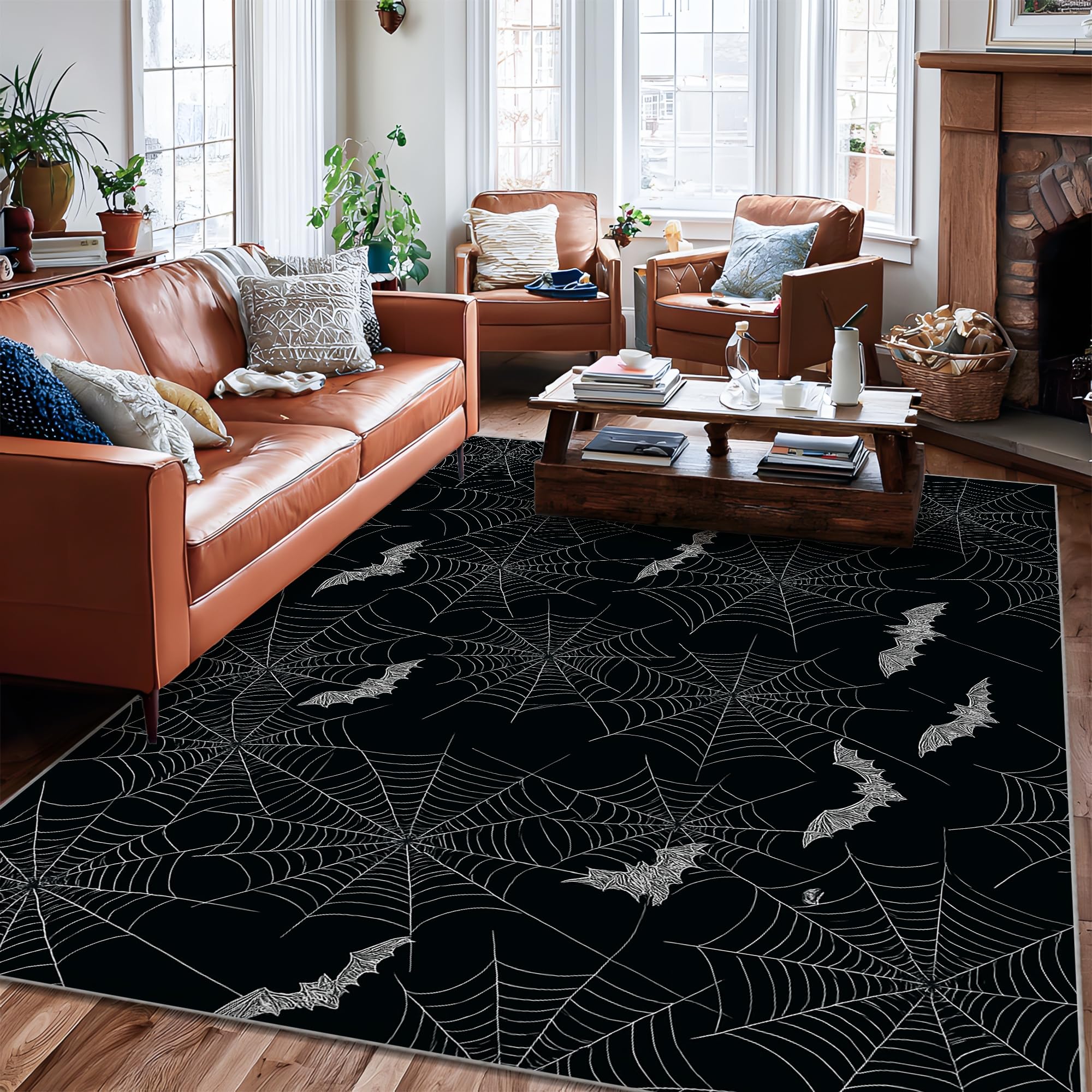 Tapis chauve-souris gothique et toile d'araignée d'Halloween pour salon 1,8 x 2,7 m