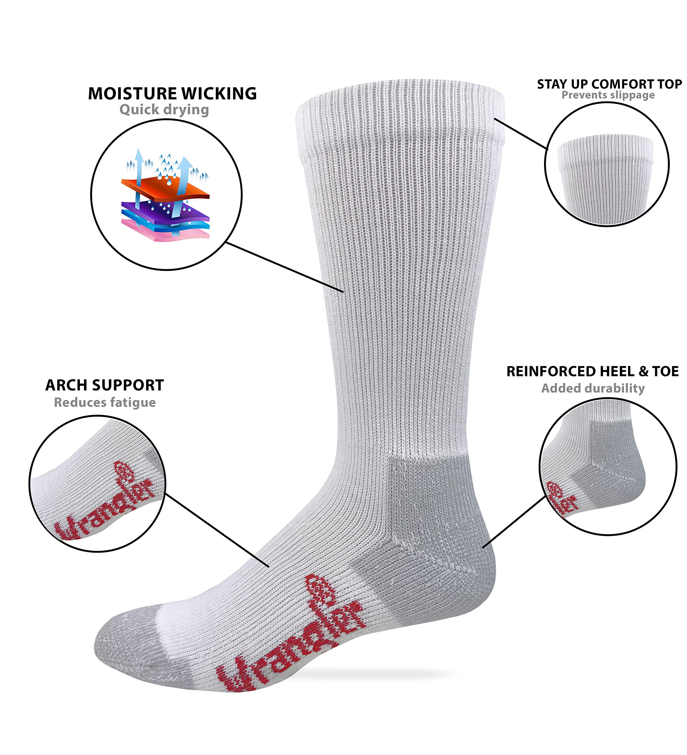 Wrangler Riggs Workwear Ultra Dri Lot de 4 paires de chaussettes mi-mollet anti-humidité pour homme