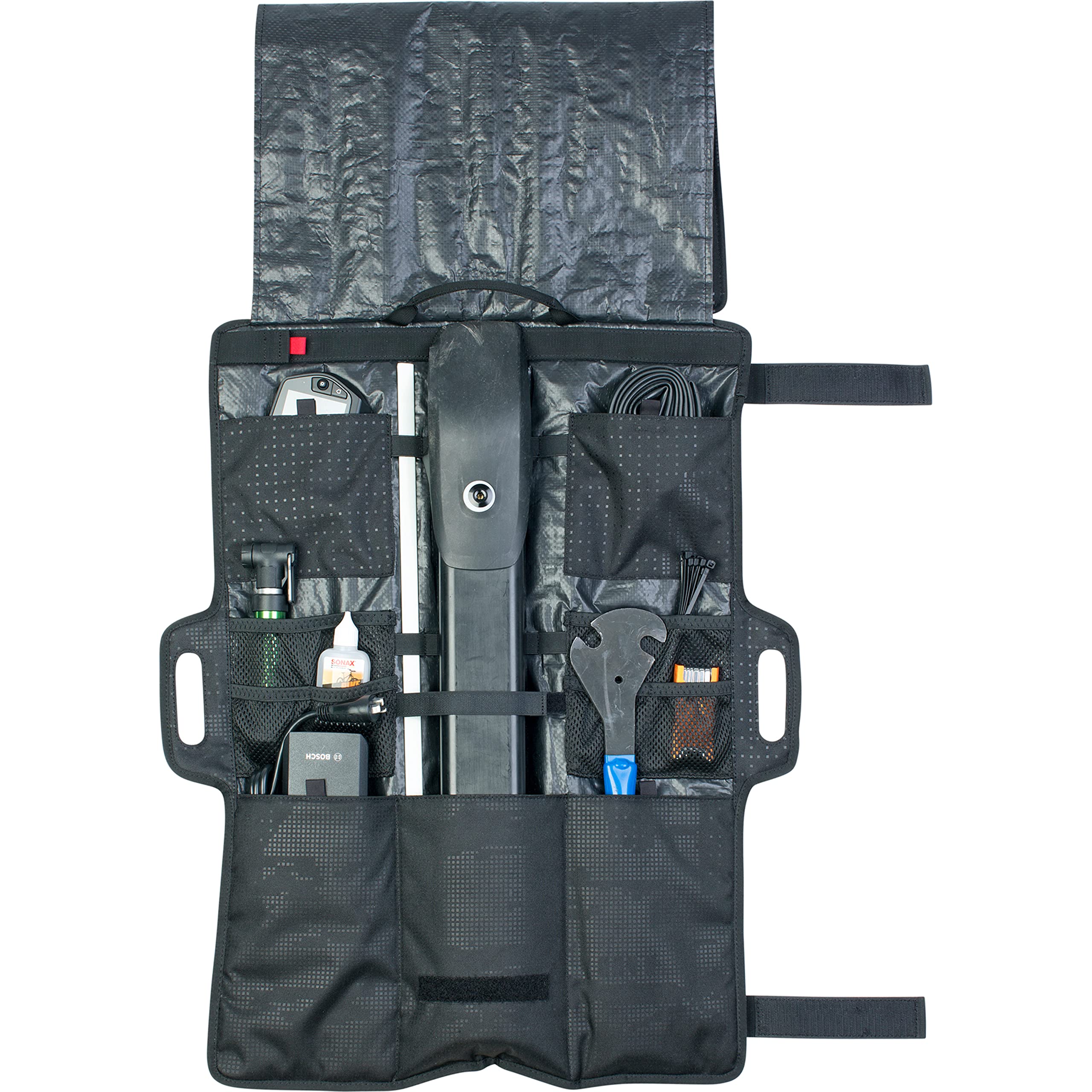 EVOC GEAR WRAP Transporttasche für Werkzeuge und E-Bike-Akkus (Tasche zum Aufrollen, durchdachte Unterteilung, gepolstertes Fach für Akkus, sicherer Transport von Equipment, Größen: M & L)