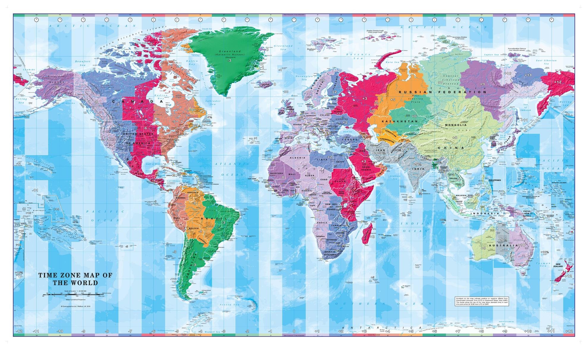 Time Zone Wall Map of the World 41" x 24.5" Laminated Buy Online in