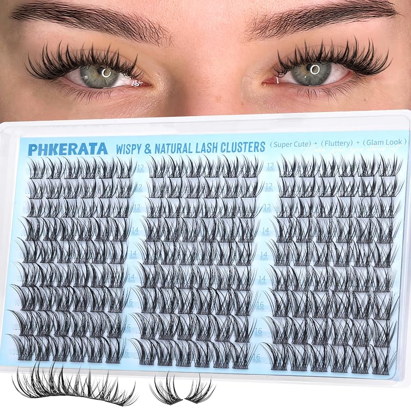 PHKERATA Cílios Postiços em Tufo Estilo Manga 12 mm, 14 mm e 16 mm, Curvatura C, 162 Unidades