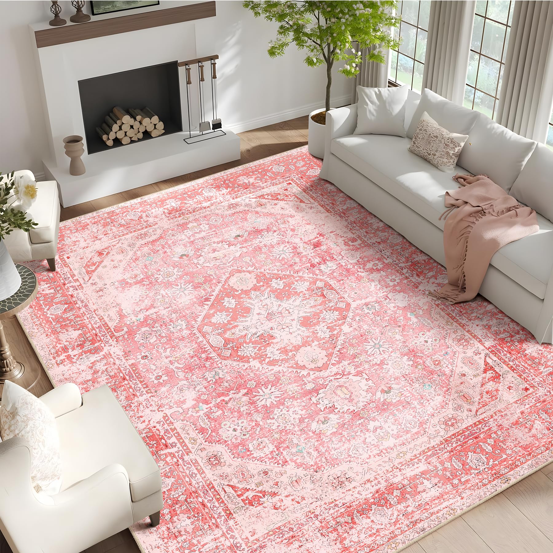 Amazon.com: MUJOO 9x12 Area Rug Washable,Pink Rugs for Living Room