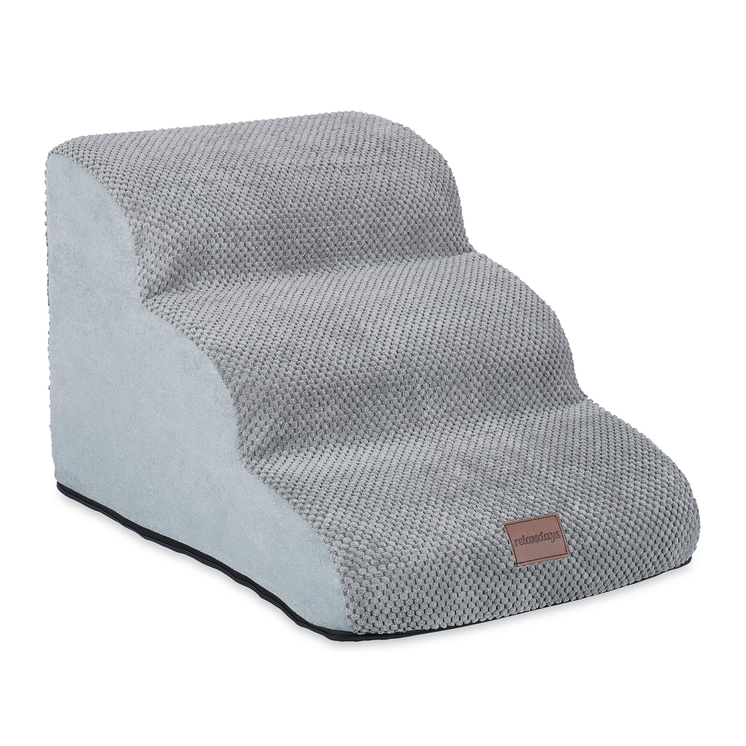 Relaxdays Stairs, with 3, Dogs & Cats, HxWxD: 33 x 41 x 54 cm, Climbing Aid, Pet Steps, Bed & Couch, Grey