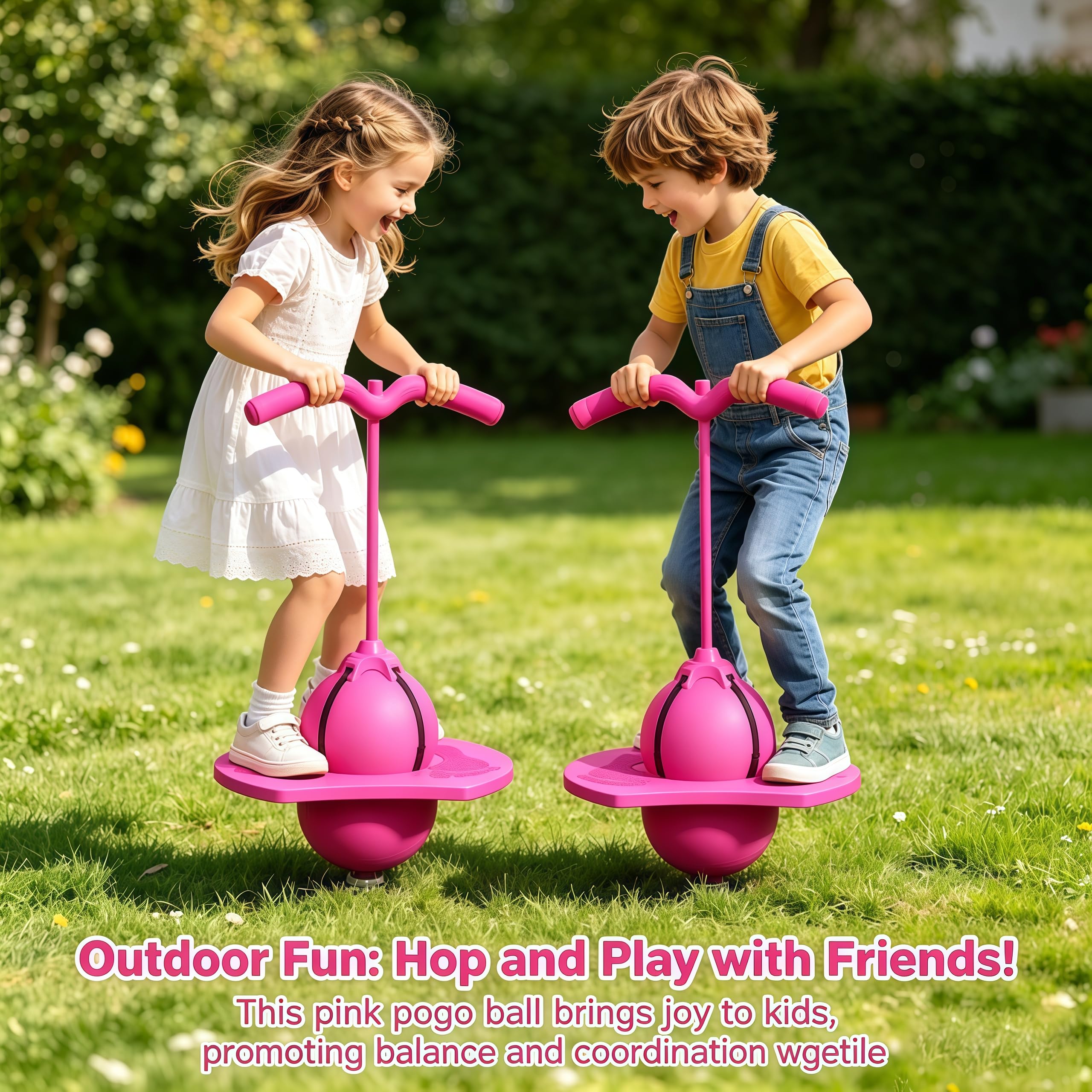 Balón de Salto Equilibrado, Pelota Saltarina con Mango,Balón para Saltar, Pelota de Salto de Pogo,con Bomba, para Interior Exterio (Rosa)