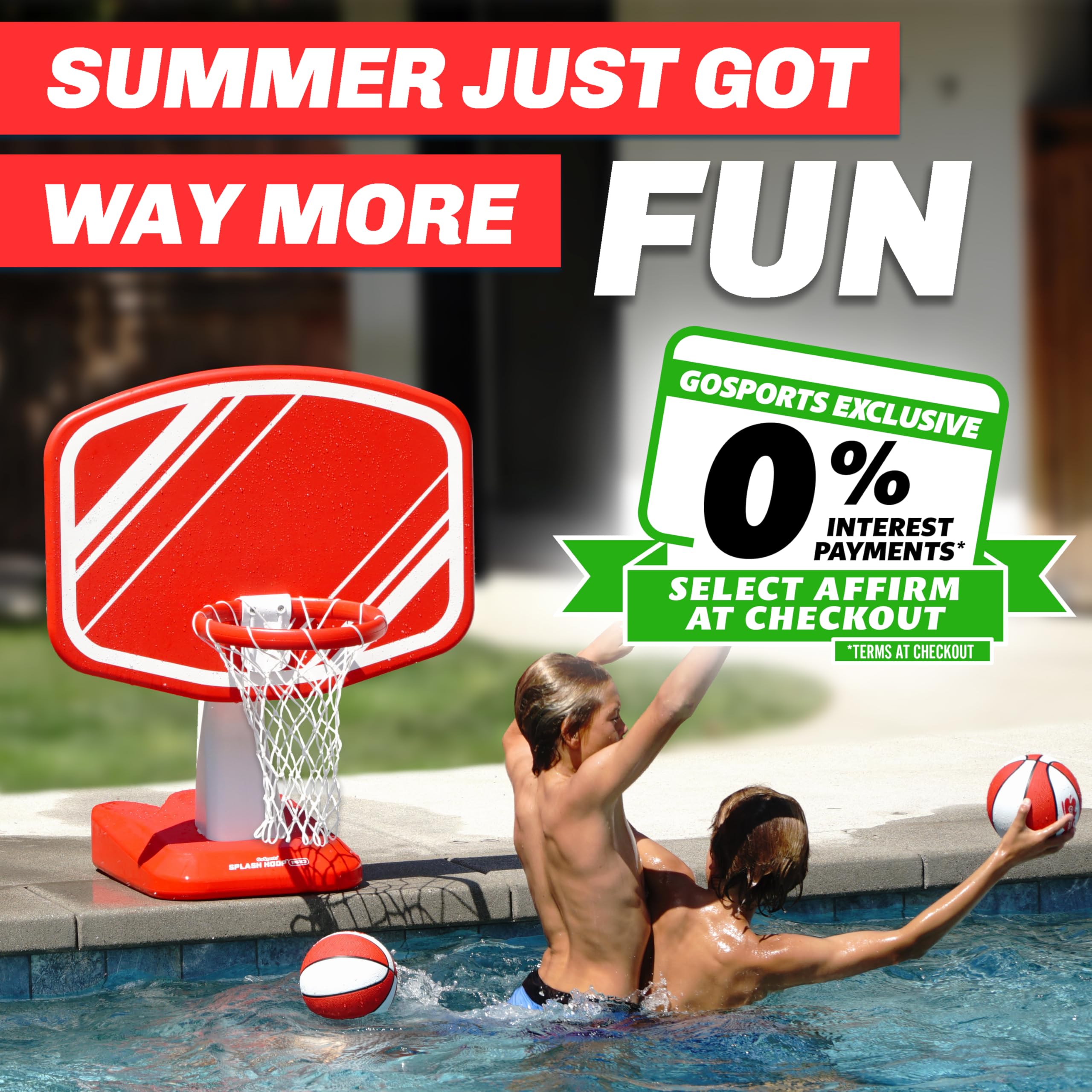 GoSports Splash Hoop Schwimmbad-Basketballspiel, inkl. Poolside Wasser-Basketball-Hoop, 2 Bälle und Pumpe
