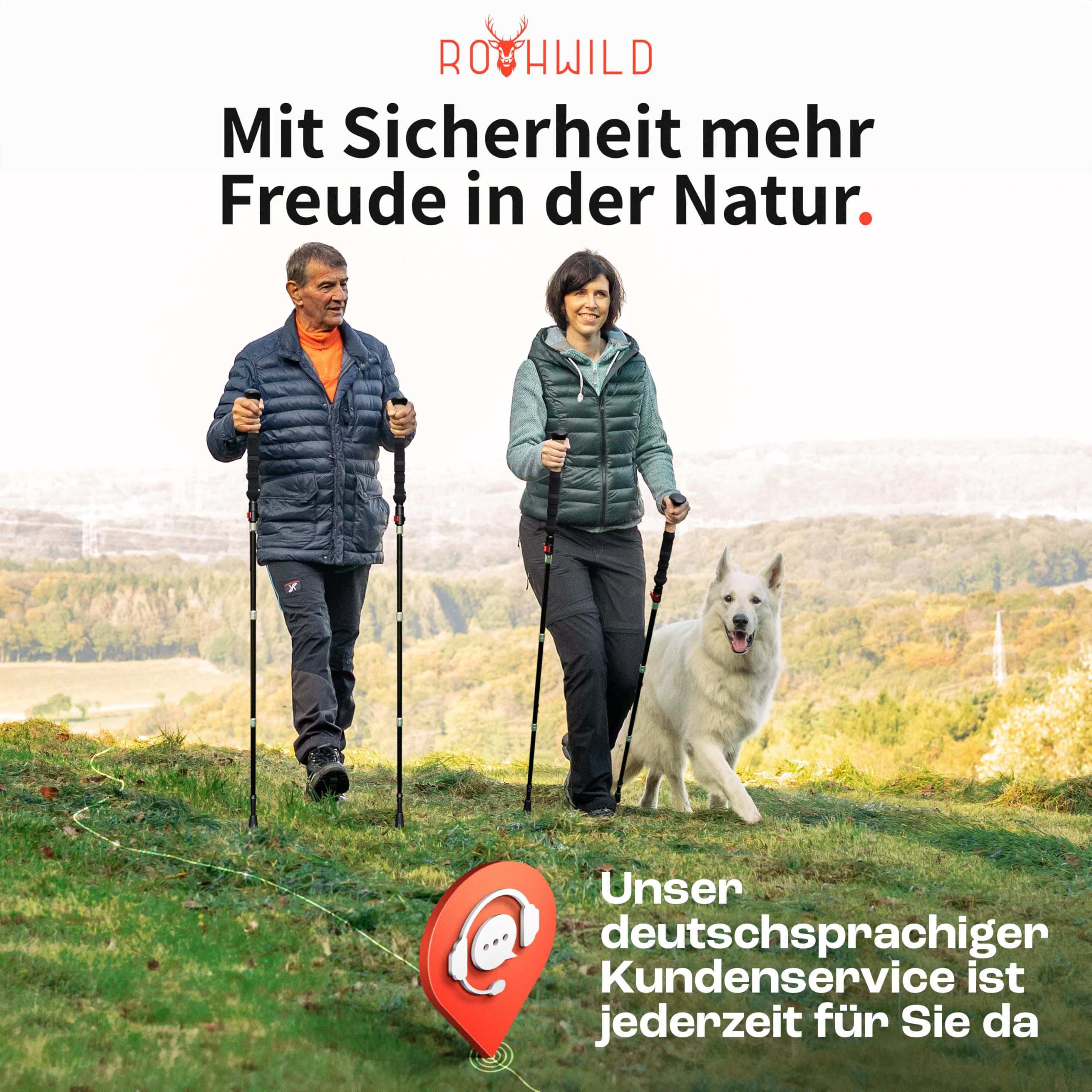 Rothwild Wanderstöcke faltbar – Trekkingstöcke Modell Luchs mit Korkgriff – Länge verstellbar – leichte Faltstöcke für Damen & Herren inkl. Tasche
