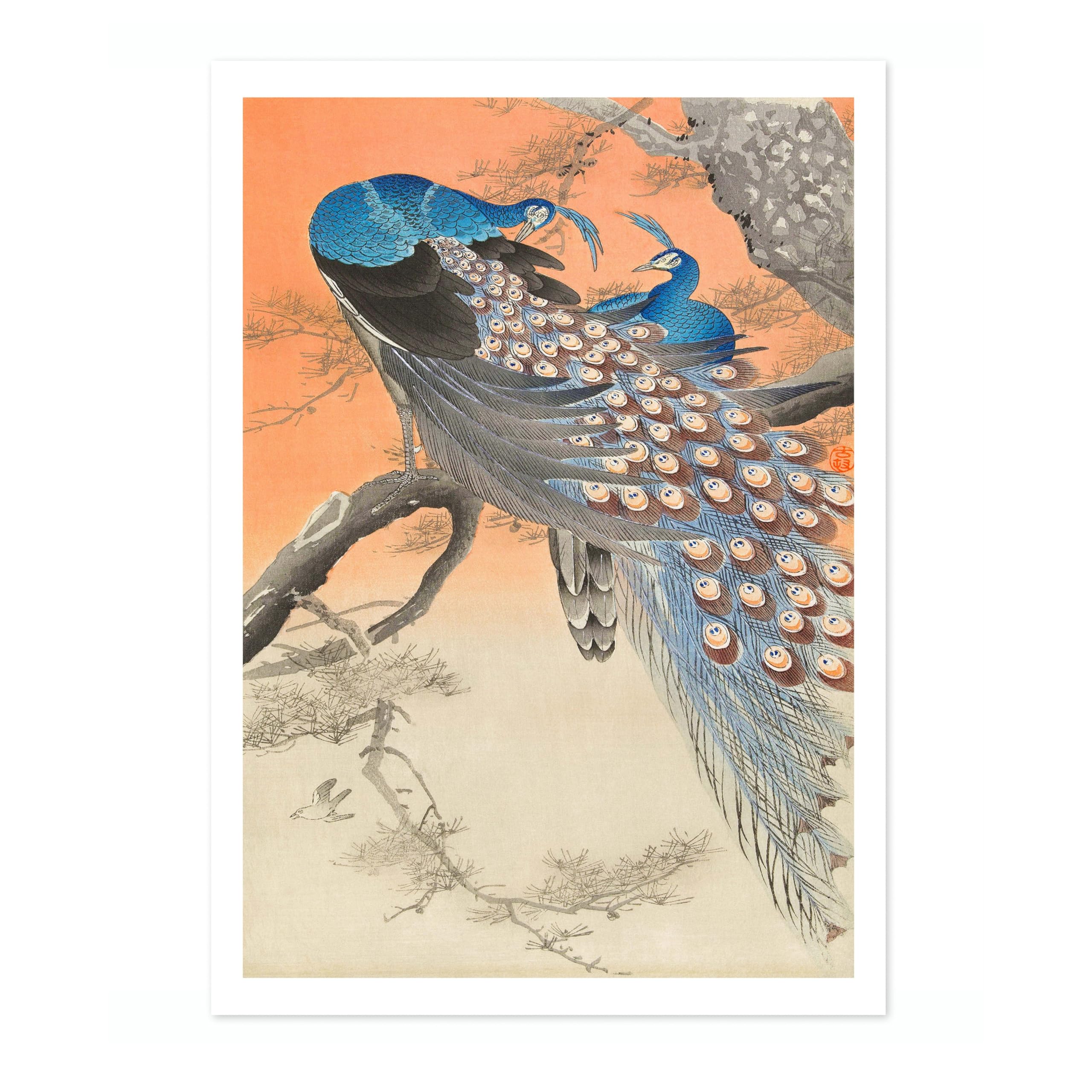 Two Peacocks Ohara Koson Poster, Japanese Woodblock Ukiyo-E Print, Vintage Bird Art Picture Animal Painting Wall Art Exhibition, Japan Birds Home Decor, A5 (Print Only) - 21x14.8cm — image 1