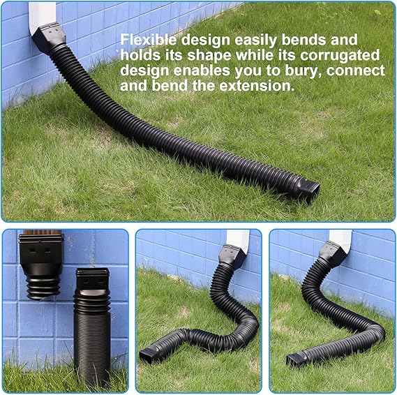 plusgutter Black 1-Pack Rain Gutter Downspout Extensions Flexible, Drain Downspout Extender,Down Spout Drain Extender, Gutter Connector Rainwater Drainage,Extendable from 21 to 68 Inches