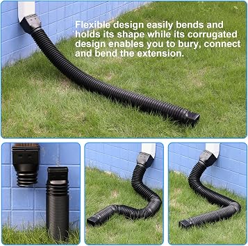 plusgutter Black 1-Pack Rain Gutter Downspout Extensions Flexible, Drain Downspout Extender,Down Spout Drain Extender, Gutter Connector Rainwater Drainage,Extendable from 21 to 68 Inches