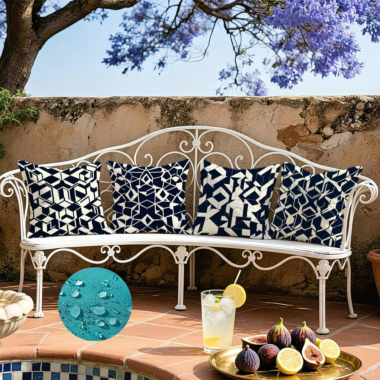 Nero Federe Cuscini Divano 60x60cm, Cuscini da Esterno Set de 4, Cod-174 | Lin Copricuscini Decorativi Letto Arredo, per Letto, Soggiorno, Giardino, Esterno, Casa Decorazione Set di 4 Geometria