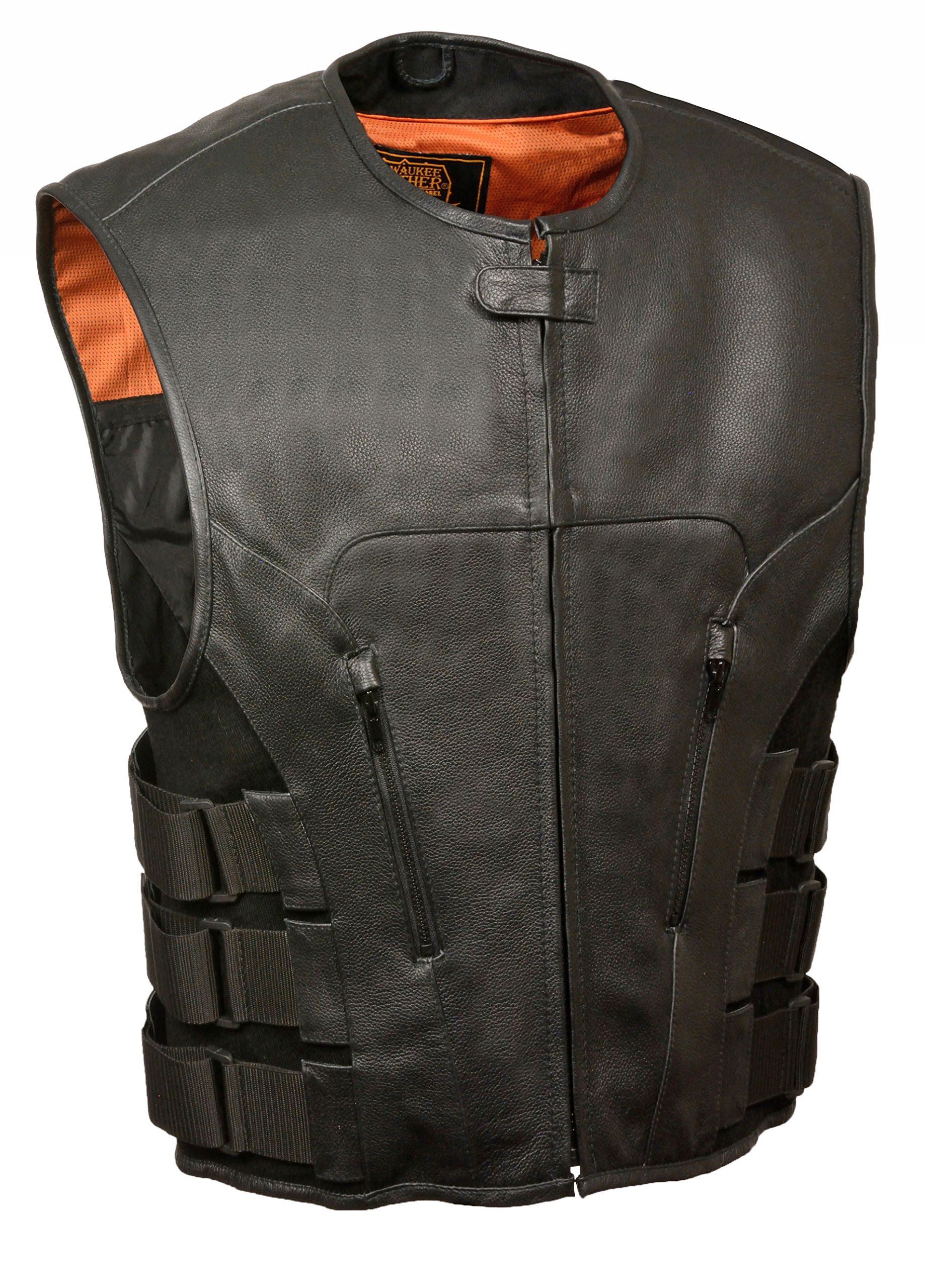 Chaleco de piel negro para hombre estilo SWAT con cremallera frontal 4