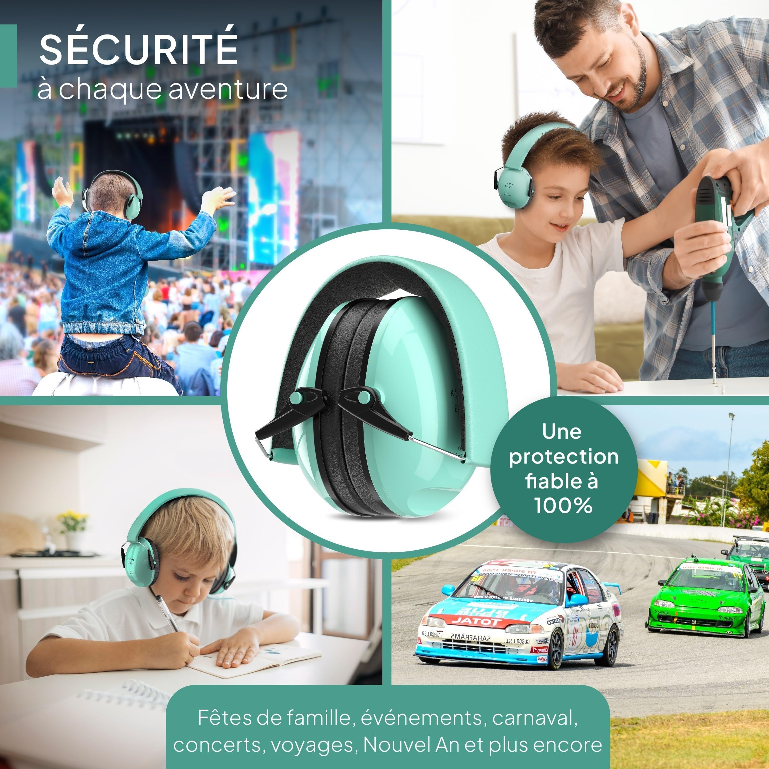 Senner ® KidsPro | Protection auditive enfants - Casque antibruit avec un SNR élevé de 28 dB - jusqu'à 12 ans - évolutif - Protège-oreilles pour enfants - Turquoise