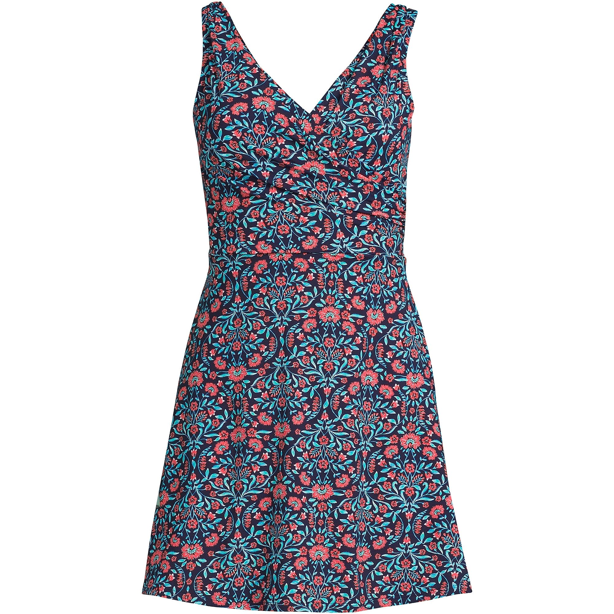 Lands' EndWomen's Chlorine Resistant Tummy Control Surplice Wrap Swim Dress One Piece Swimsuit