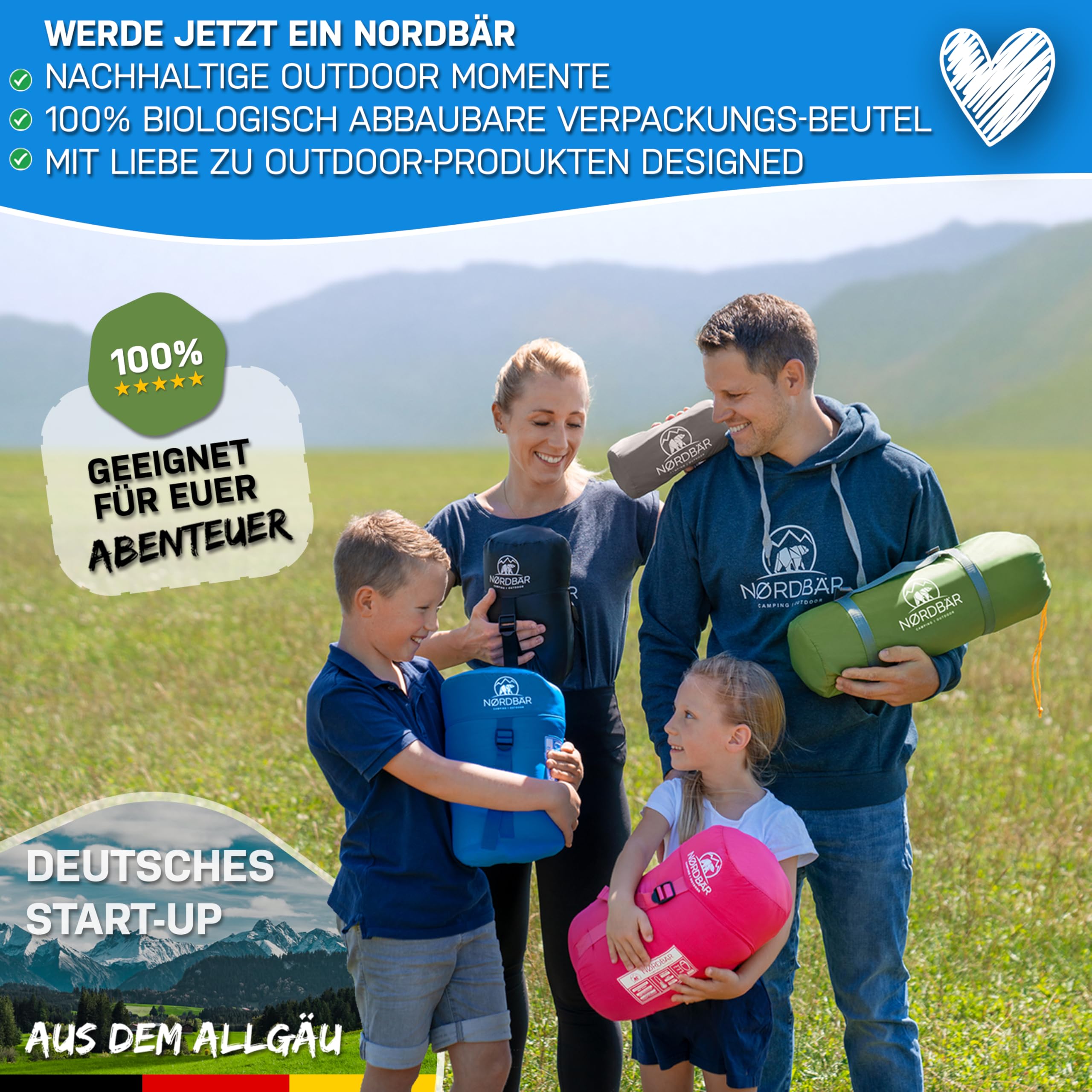 NORDBÄR® Kinderschlafsack für Jungs & Mädchen bis 145 cm Körpergröße | Innenfutter aus 100% Baumwolle | Mumienschlafsack leicht & warm | Kinder Outdoor Schlafsack [1200g] | Camping Kinderschlafsäcke