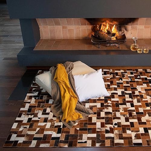 Miniatura 3 de FOTA Alfombra de piel de vaca 100% auténtica, retazos, piel de vaca, pelo suave, gamuza, patrón natural real, piel de vaca, decoración rústica de