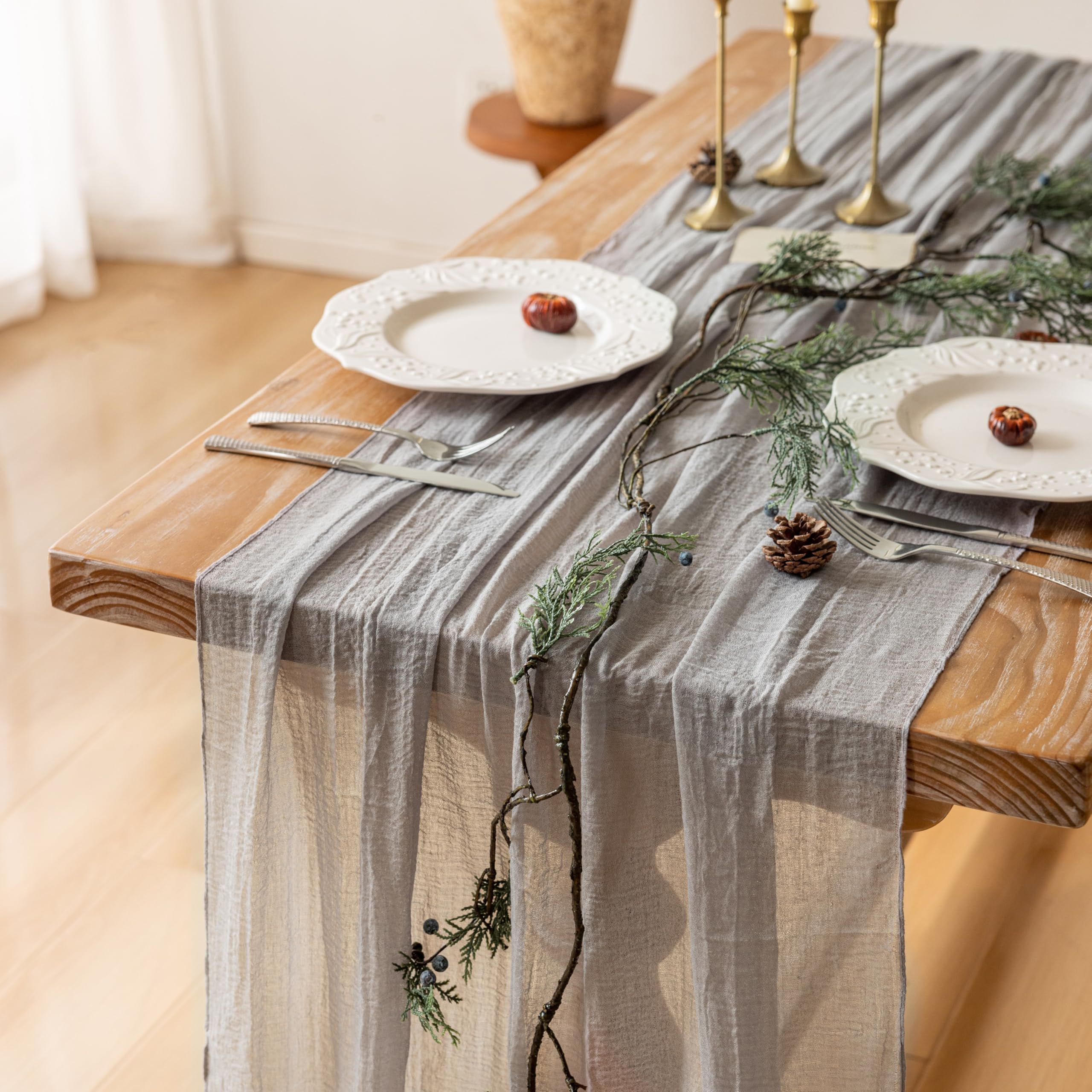 Grey Cheesecloth Table Runner 120 Inches Fall Party Home Decorations