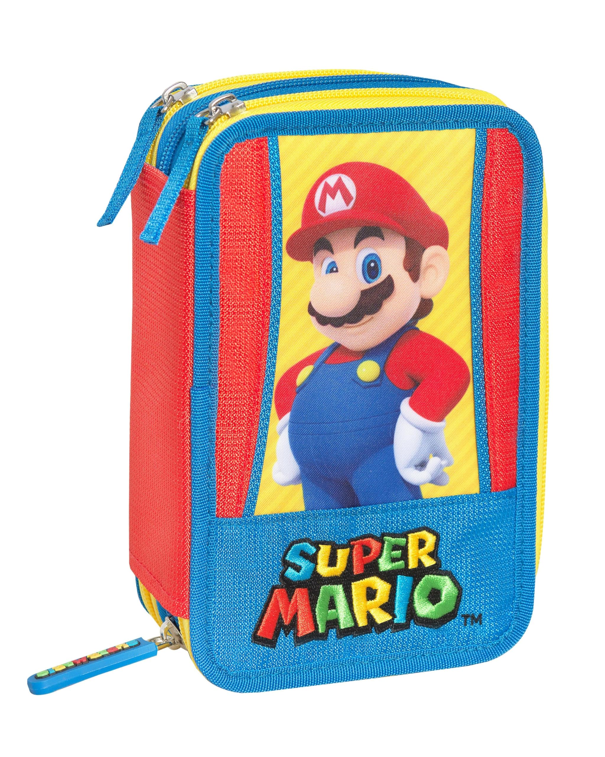 Astuccio Super Mario Ufficiale 3 Scomparti - Set Cancelleria Completo Con Penna Frixion E Zip