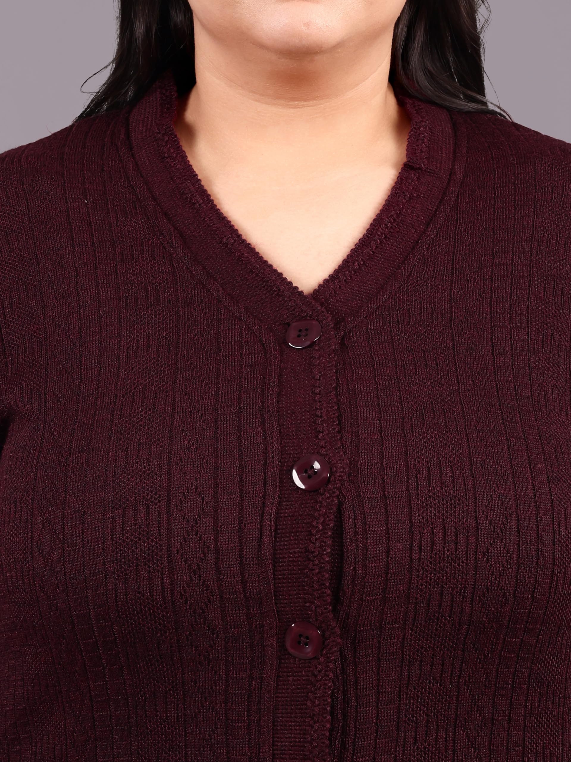 HIFZAA Plus Size Sweater for Womens Woolen Full Sleeve Cardigan 3XL 4XL 5XL 6XL Wine - Image 2 thumbnail