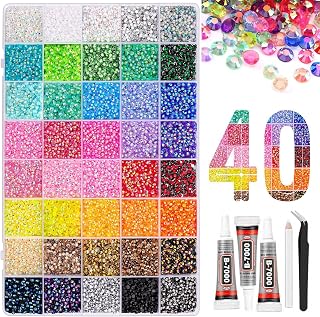 40000Pcs Colorful Resin Bedazzling Kit, 3mm DIY Rhinestone Set with 3pcs 10ml B7000 Glue, Tweezer & Pickup Pen for Nail Art Crafts Shoes Clothing Decor (40 Grids)