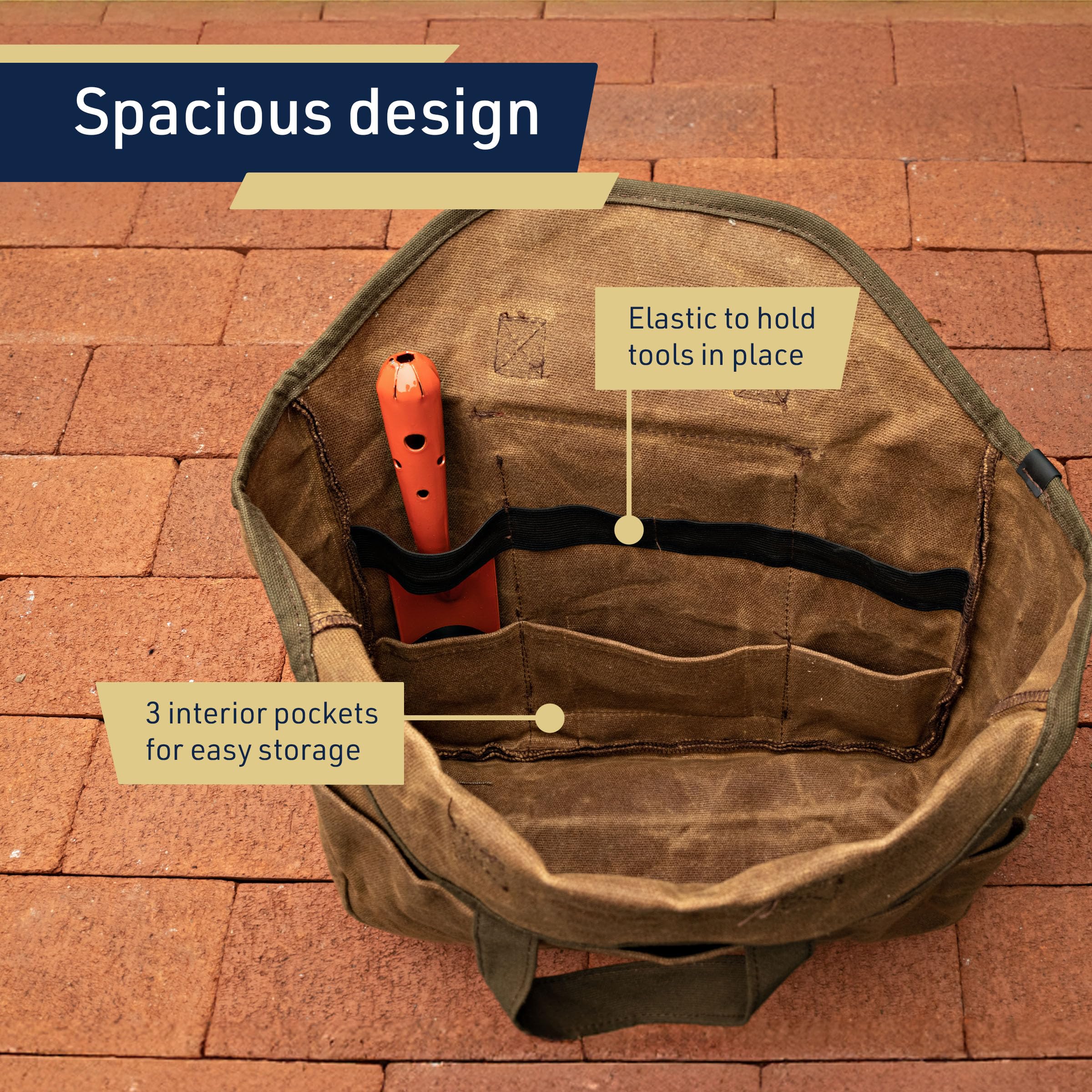 Bolsa de herramientas de jardín – Bolsa de lona encerada resistente de 12 x 14 pulgadas con 6 bolsillos interiores y 3 exteriores para organizar herramientas de jardinería – Regalos de jardinería para
