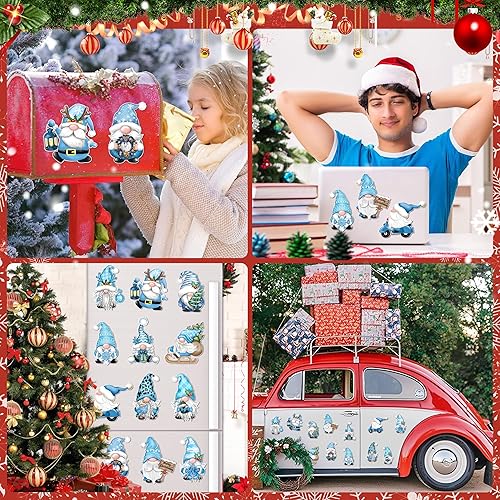 Miniatura 4 de Imanes de gnomo de Navidad para decoración de refrigerador, 12 unidades, calcomanías magnéticas de gnomo azul navideño para automóvil, calcomanías
