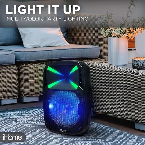 Miniatura 6 de iHome iHPA-800LT inalámbrico recargable Bluetooth portátil fiesta en casa LED 8" pulgadas Woofer 100W luz de potencia máquina de karaoke PA