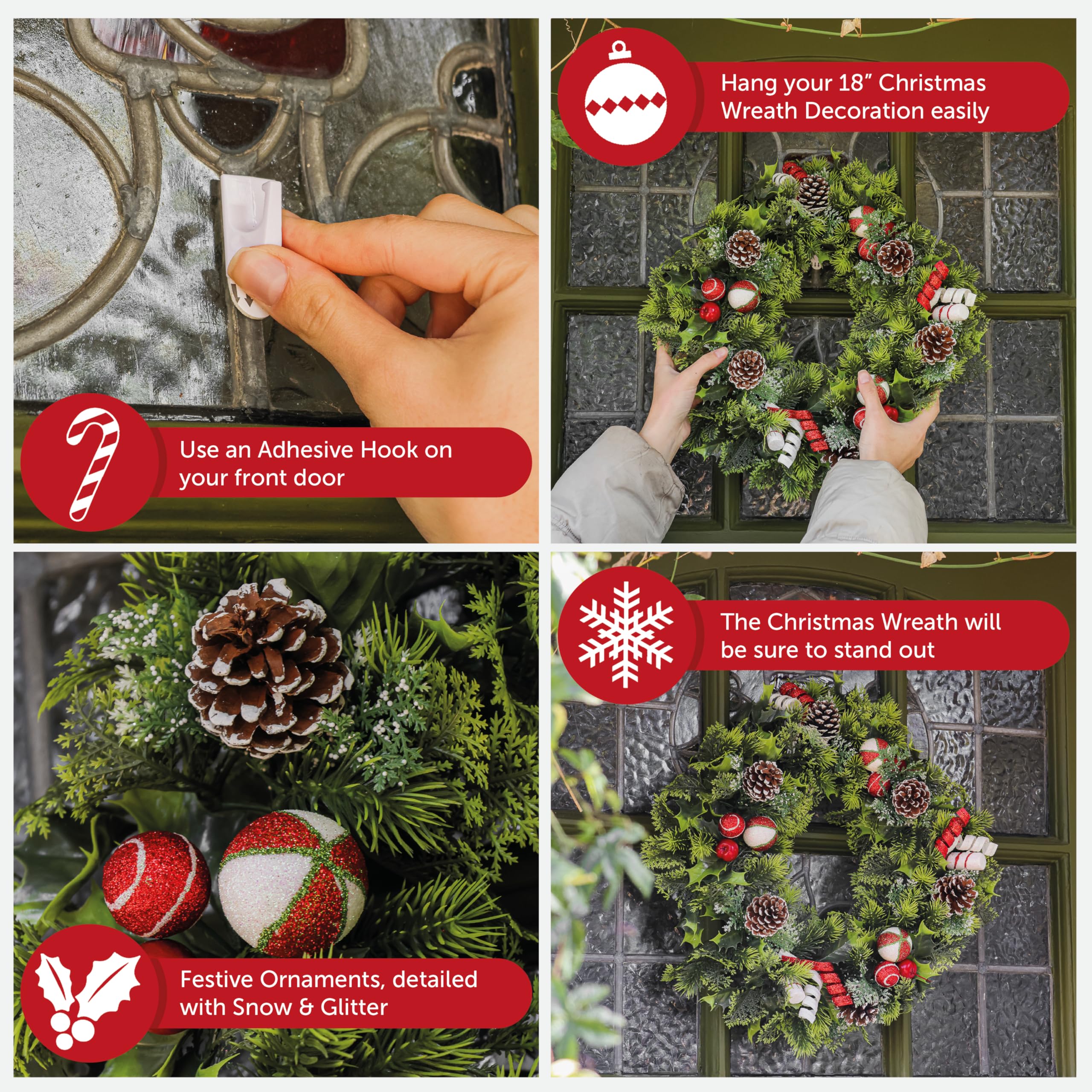 I LOVE FANCY DRESS Nœud de porte de Noël rouge et couronne de Noël de 45,7 cm – Grand nœud en ruban rouge pour porte d'entrée, armoires et cadeaux – Nœud festif pour sapin/couronne et décoration