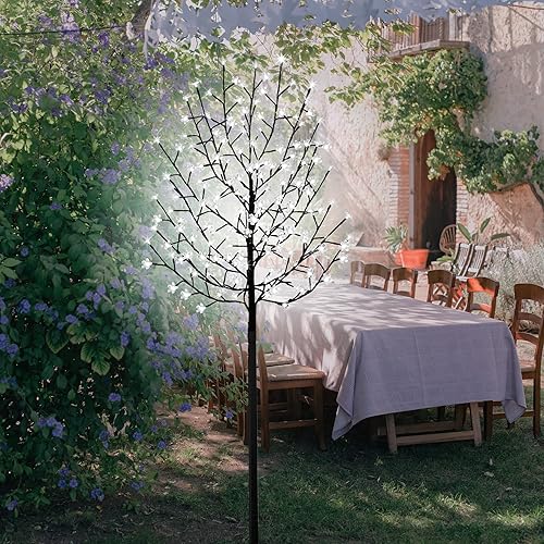Miniatura 2 de FUCHSUN - Luz solar de árbol de cerezo con 200 luces LED de 6 pies, luces iluminadas para jardín al aire libre, para patio, boda, festival,