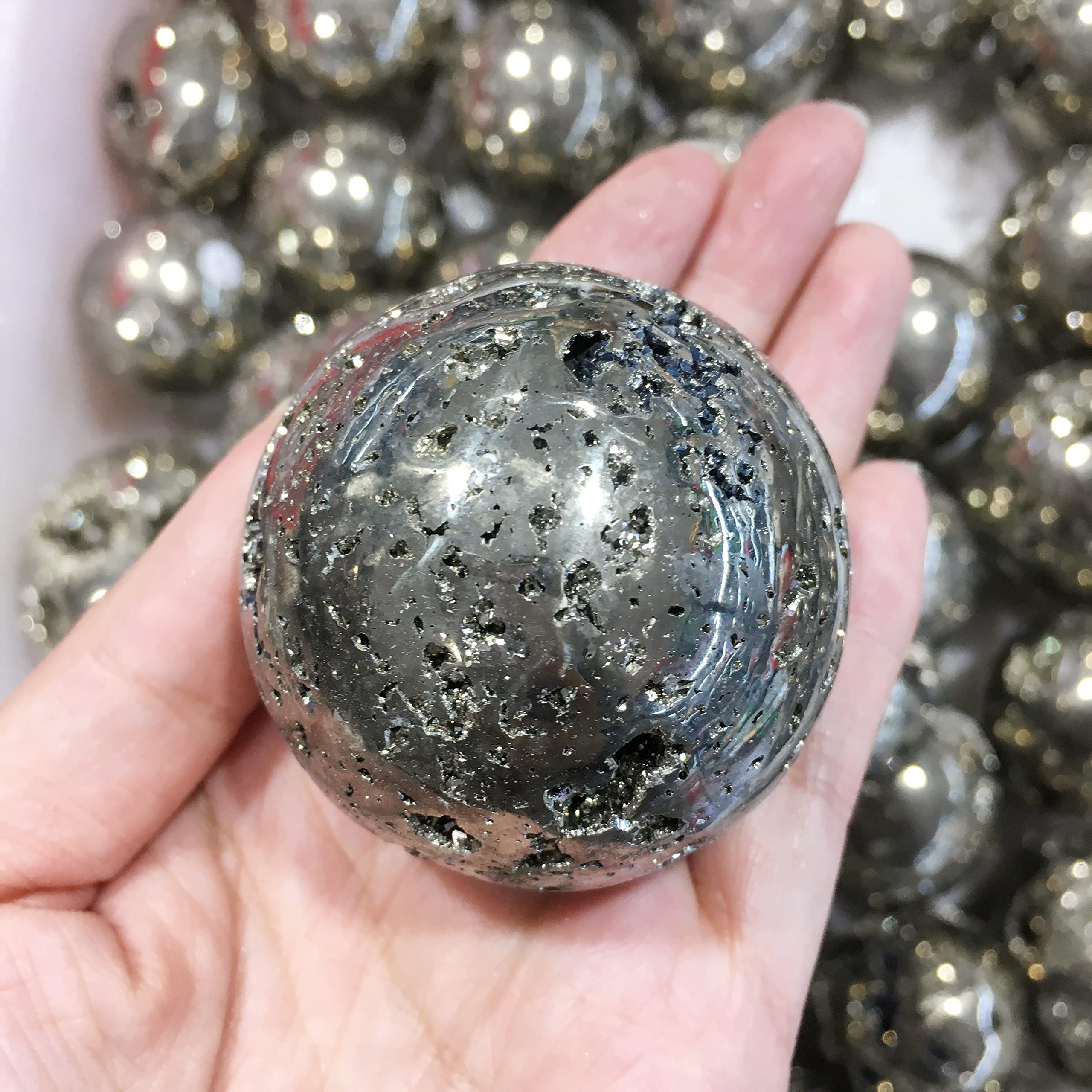 Cristallo 4.5-5CM Geode di pirite Naturale Sfera Campioni di Ferro Dorato Cristalli e Pietre I Regali di geode Possono Essere utilizzati for Pietre Naturali PEIQIYIN Decorazione della Stanza