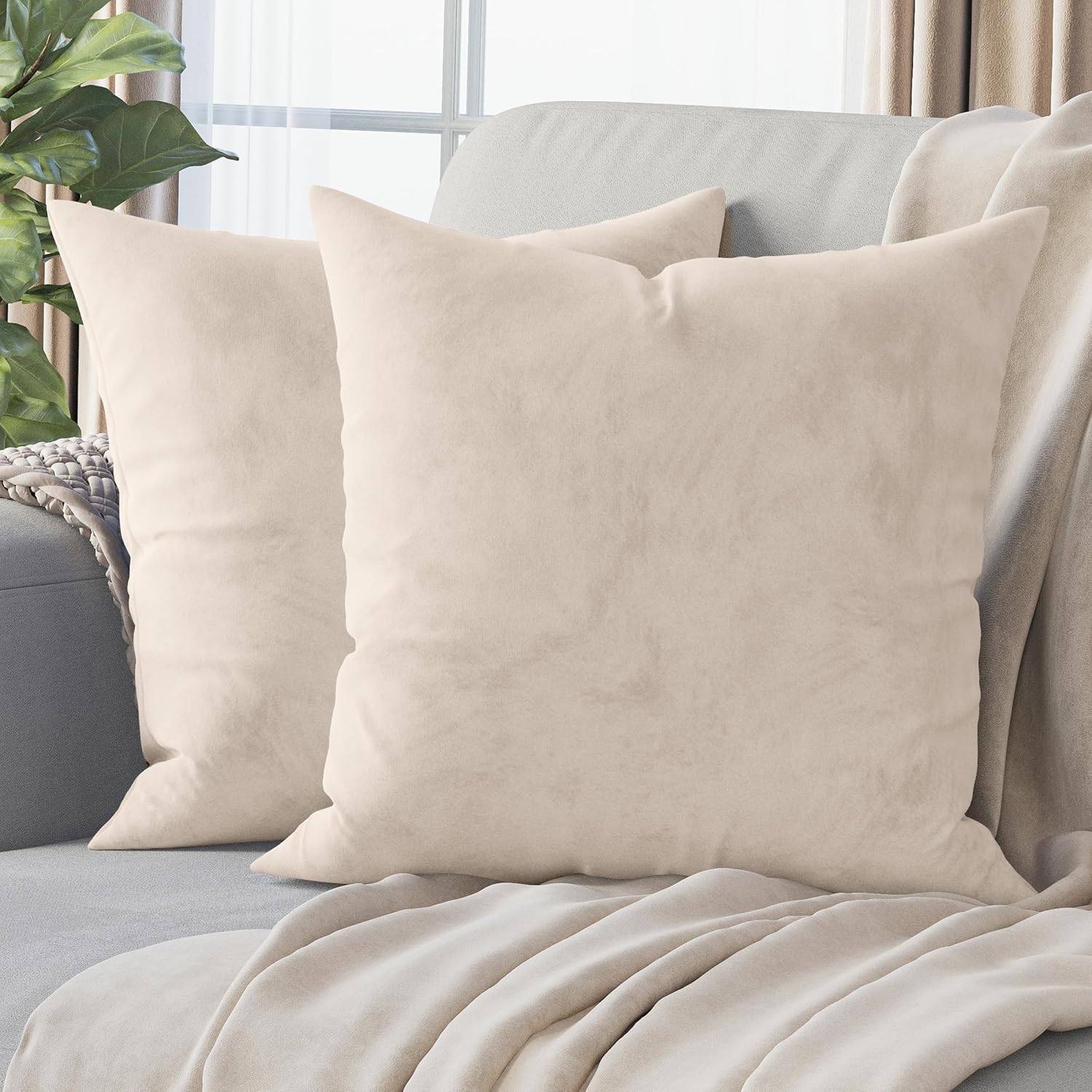 NEATERIZE Premium Velvet Pillow Covers 18x18 Cream