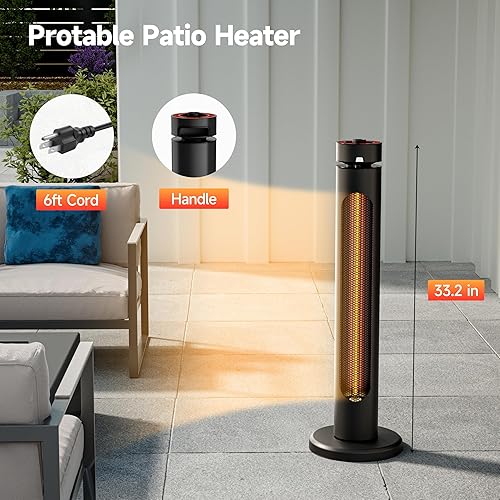 Miniatura 4 de Calentador portátil infrarrojo para exteriores, 1500 W, 8 niveles de calor, temporizadores de 8 horas, tubo de fibra de carbono, protección contra