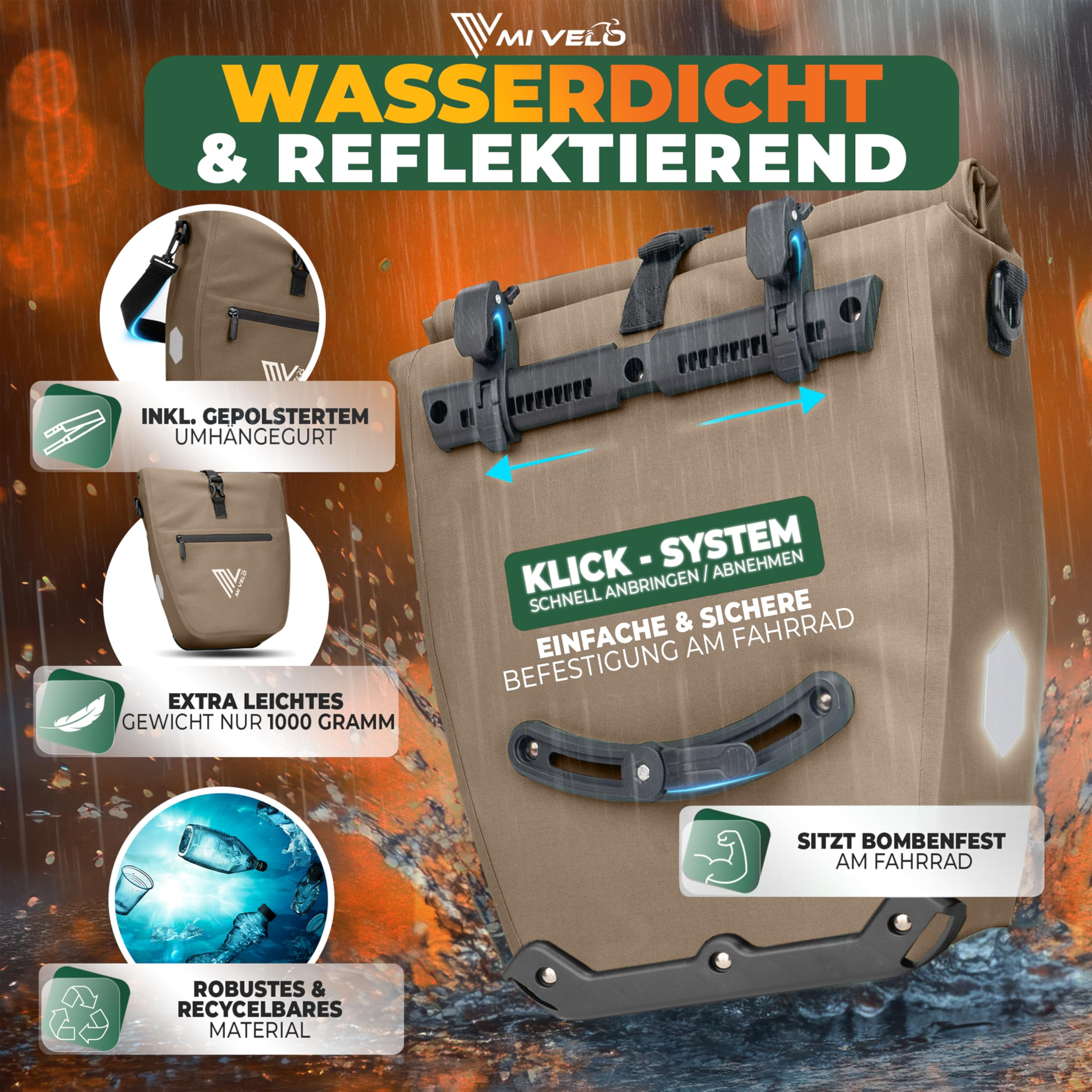 MIVELO 2in1 Fahrradtasche für Gepäckträger reflektierend