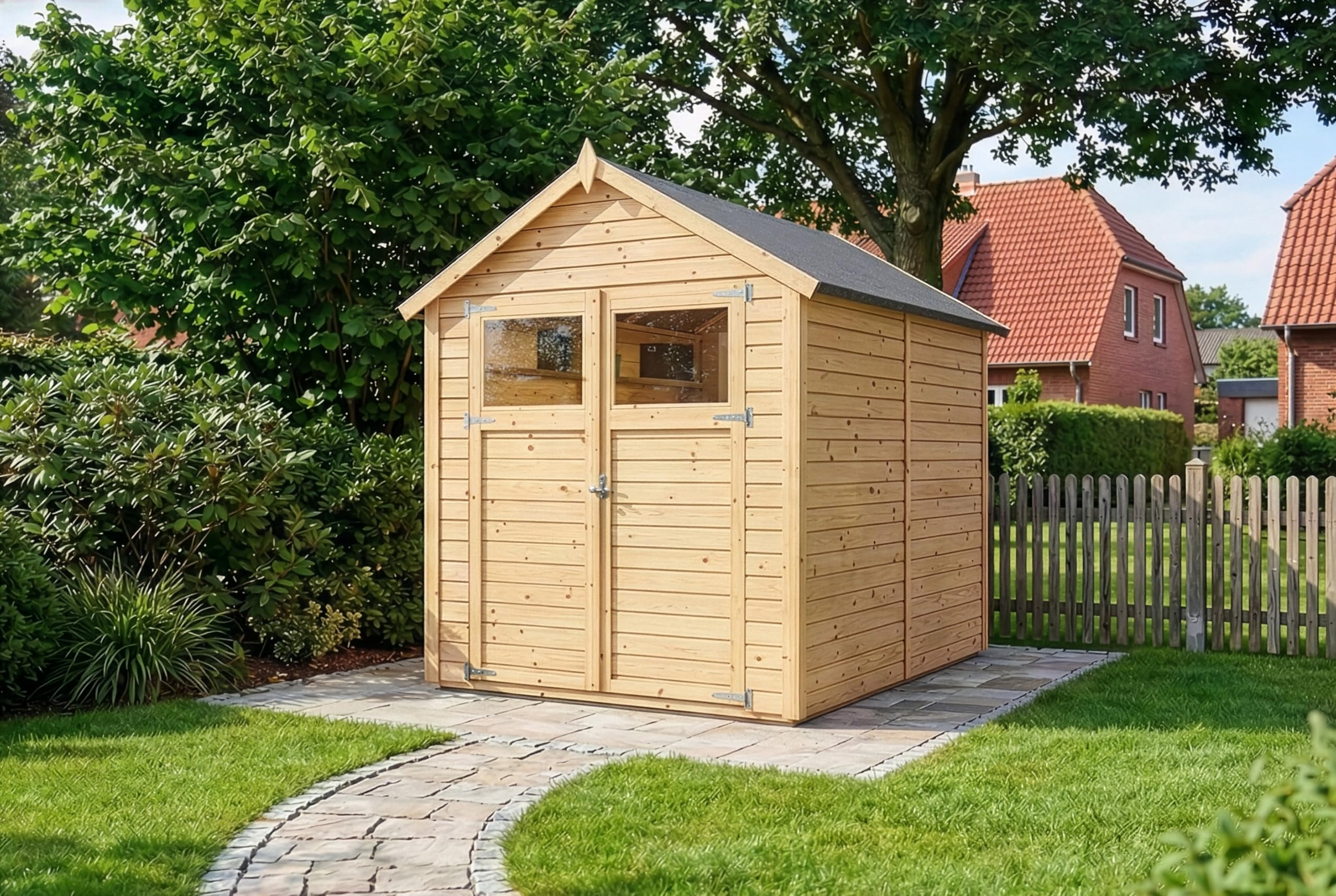 Alpholz Gerätehaus Alisha aus Fichten-Holz – 202 x 252 cm, 14 mm Wandstärke, inkl. Montagematerial