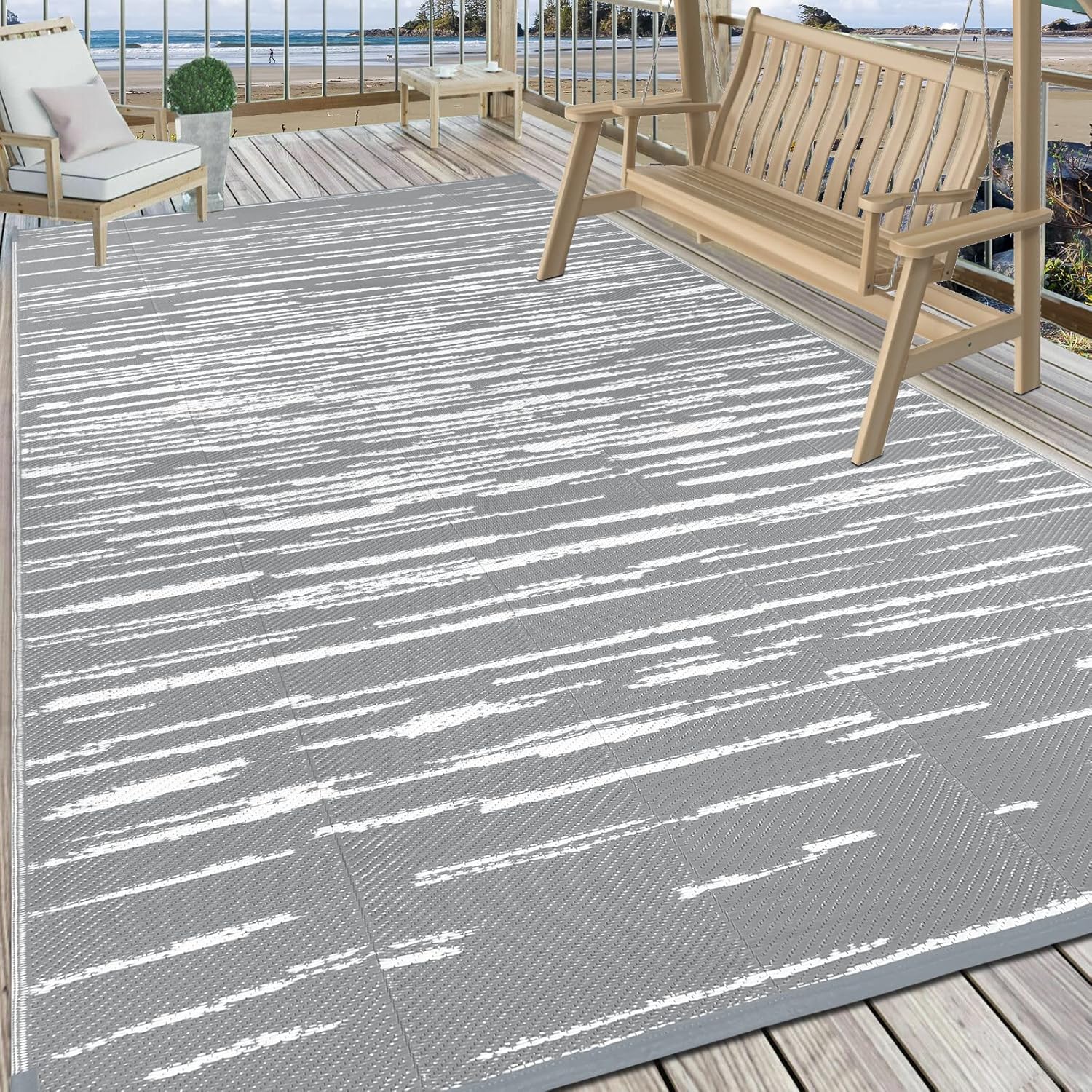 HEBE Outdoor Rug 5'x8' for Patios Clearance Waterproof Patio Mat