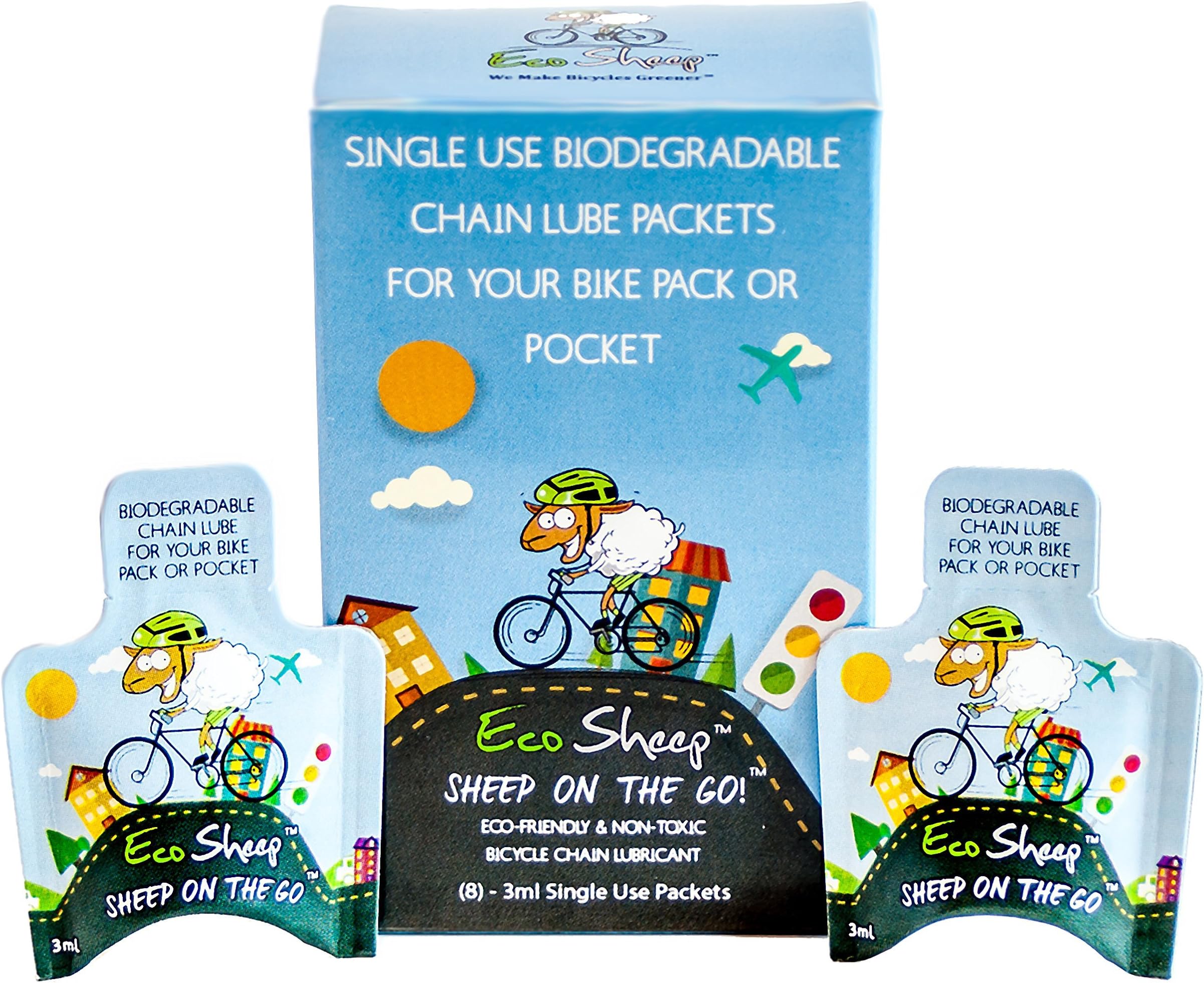 Eco Sheep Sheep ON The GO! - Single-use, Lanolin-Based, Eco-Friendly Bike Chain Oil - No Petroleum - EPA Safer Choice and USDA BioPreferred Approved Chain Lube - Eco-Friendly Paper Packets