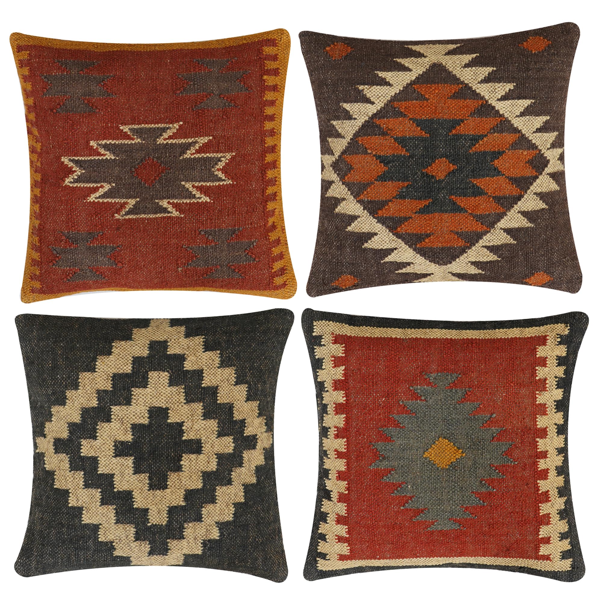 Housses de coussin en laine indienne tissées main de style vintage