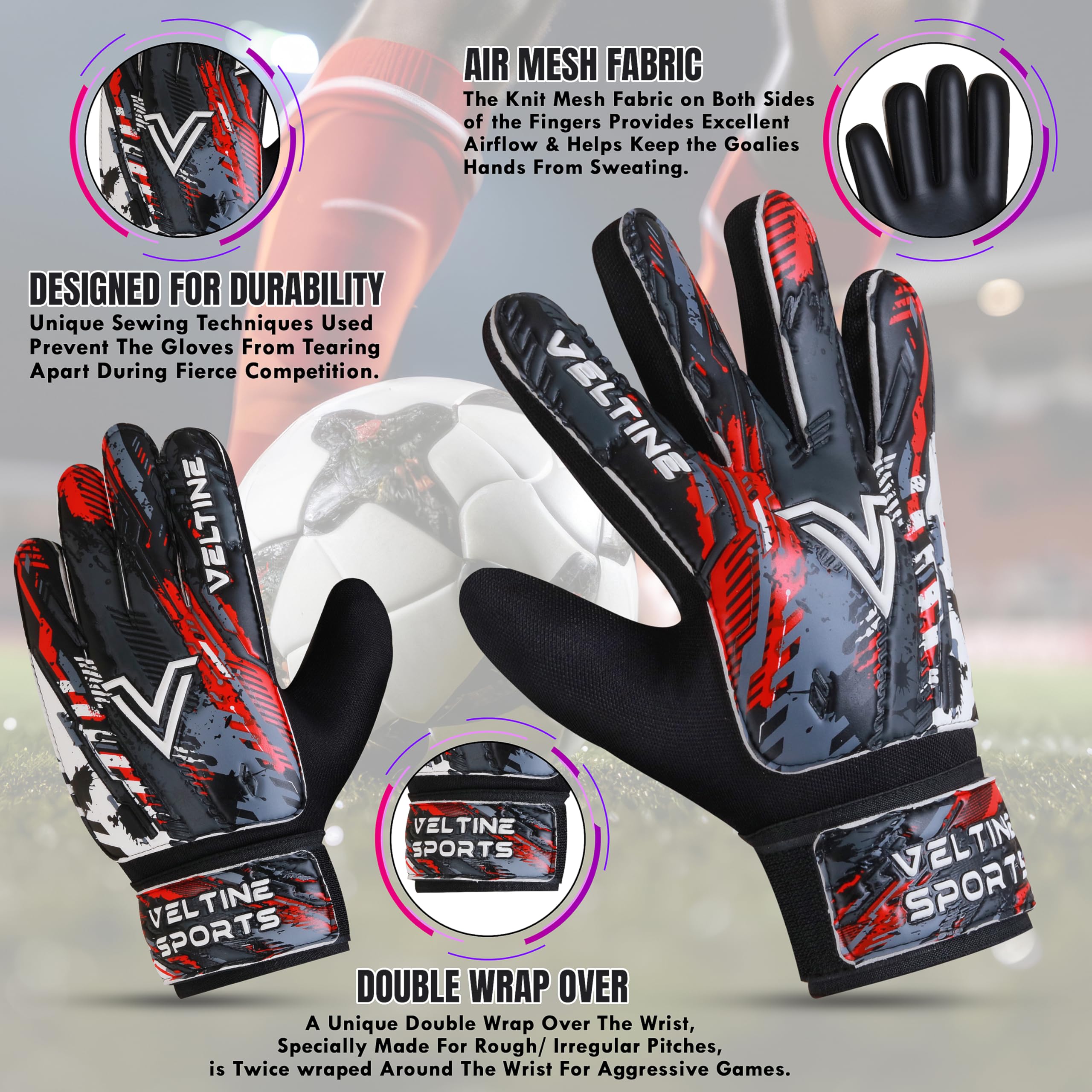 Guantes de portero de fútbol para niños, jóvenes y adultos, guantes de portero de fútbol con doble protección de muñeca y látex de 4 mm, antideslizante, agarre fuerte en la palma