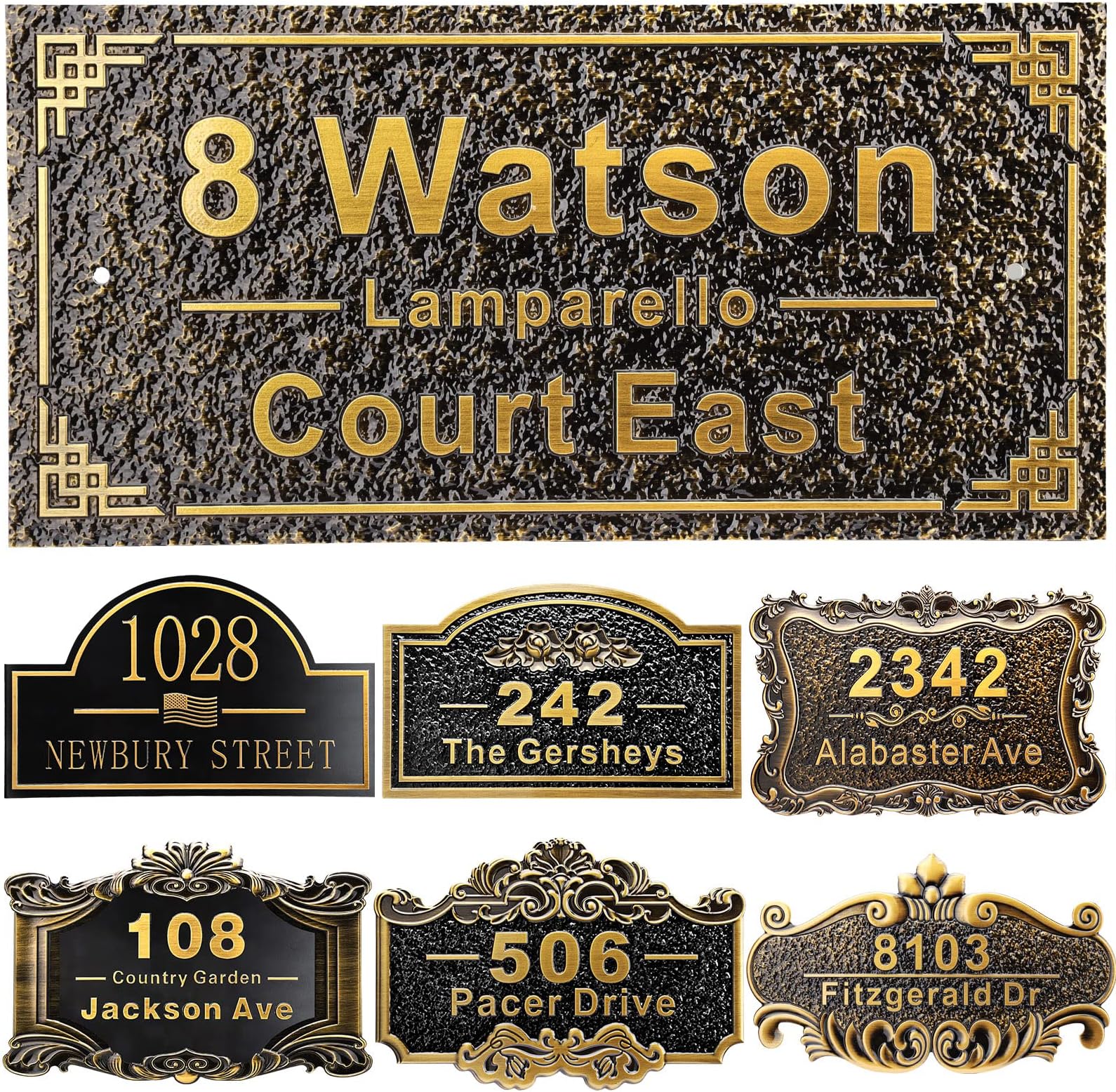 Personalized House Address Plaque 12" Cast Numbers for Outside Custom Street Name Address Sign Plate Vintage for Mailbox Door Room Classic Wall Outdoor Antique Brass