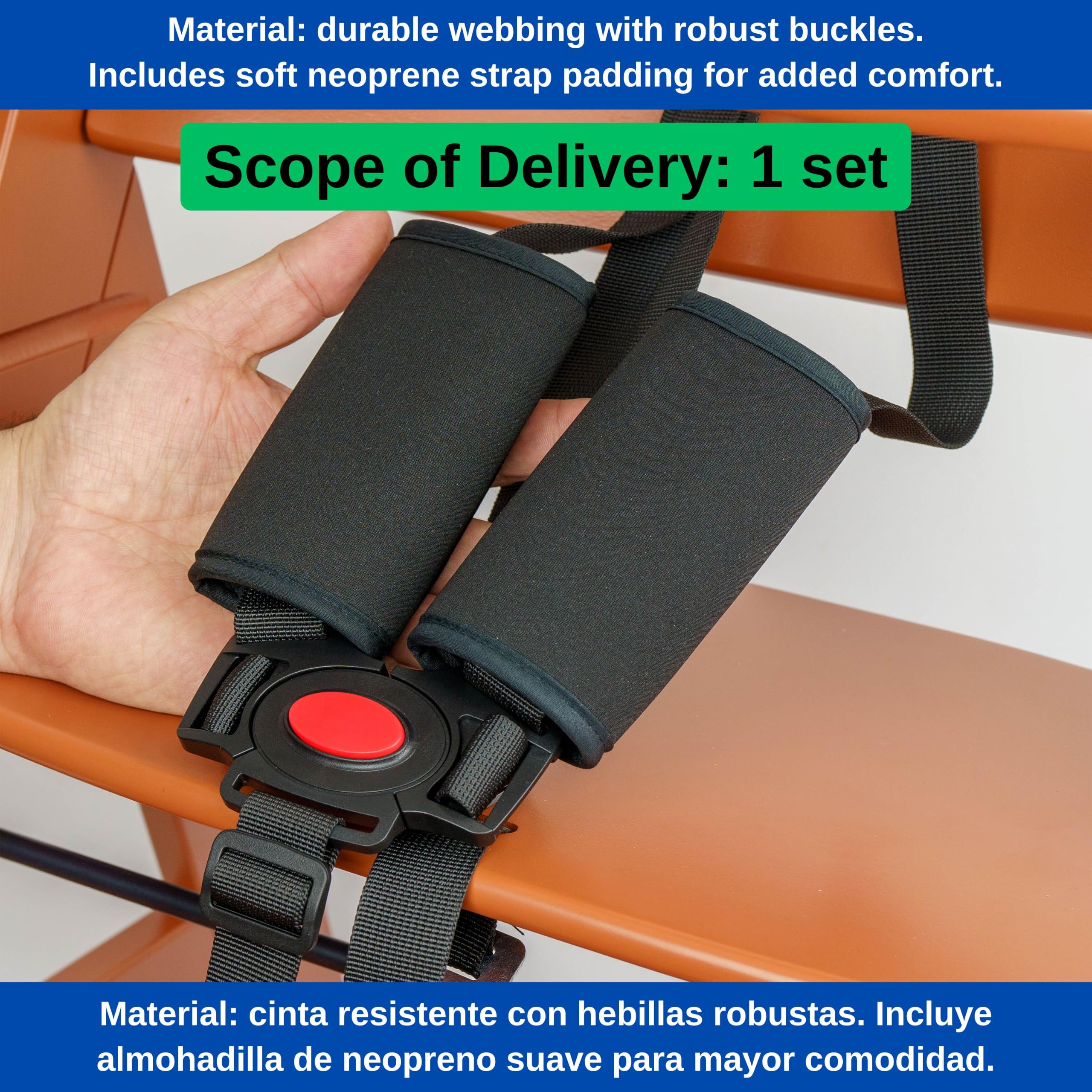 Sistema de arnés de 5 puntos para trona, 1 Set, compatible con Hauck, Stokke Tripp Trapp, Roba, en Negro, arnés para trona con 2 almohadillas de arnés y 1 clip de pecho