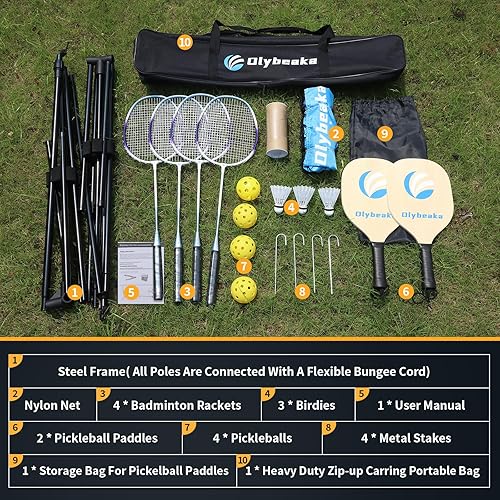 Miniatura 8 de Juego de red de bádminton portátil de 17 pies para exteriores, juego de red deportiva de altura ajustable para patios traseros de playa, entrada