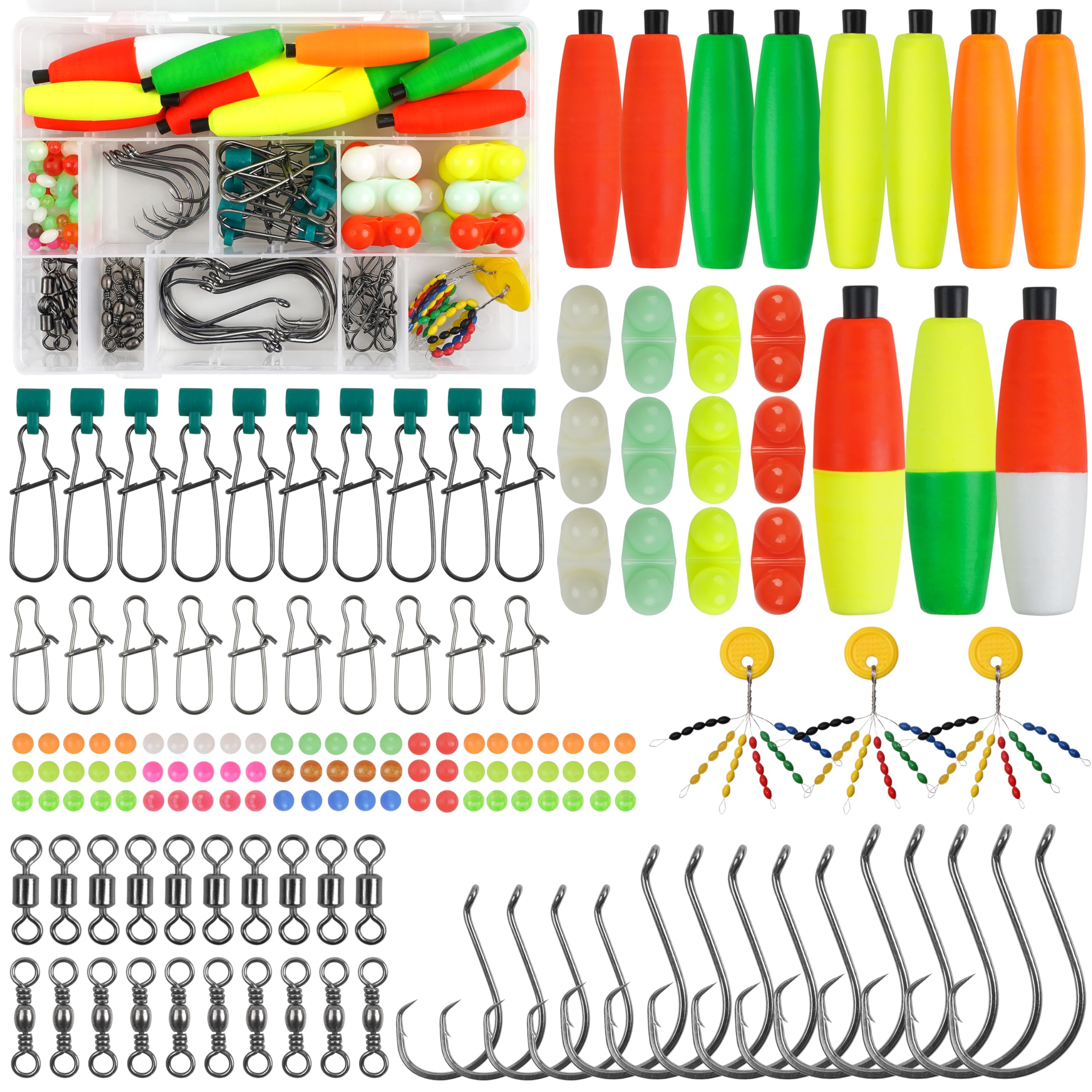 SILANON Catfish Rig Tackle Making Kit, Catfishing Tackle Accessories with Catfish Floats Catfish Hooks Swivels Fishing Rattles Bells Beads Bobber