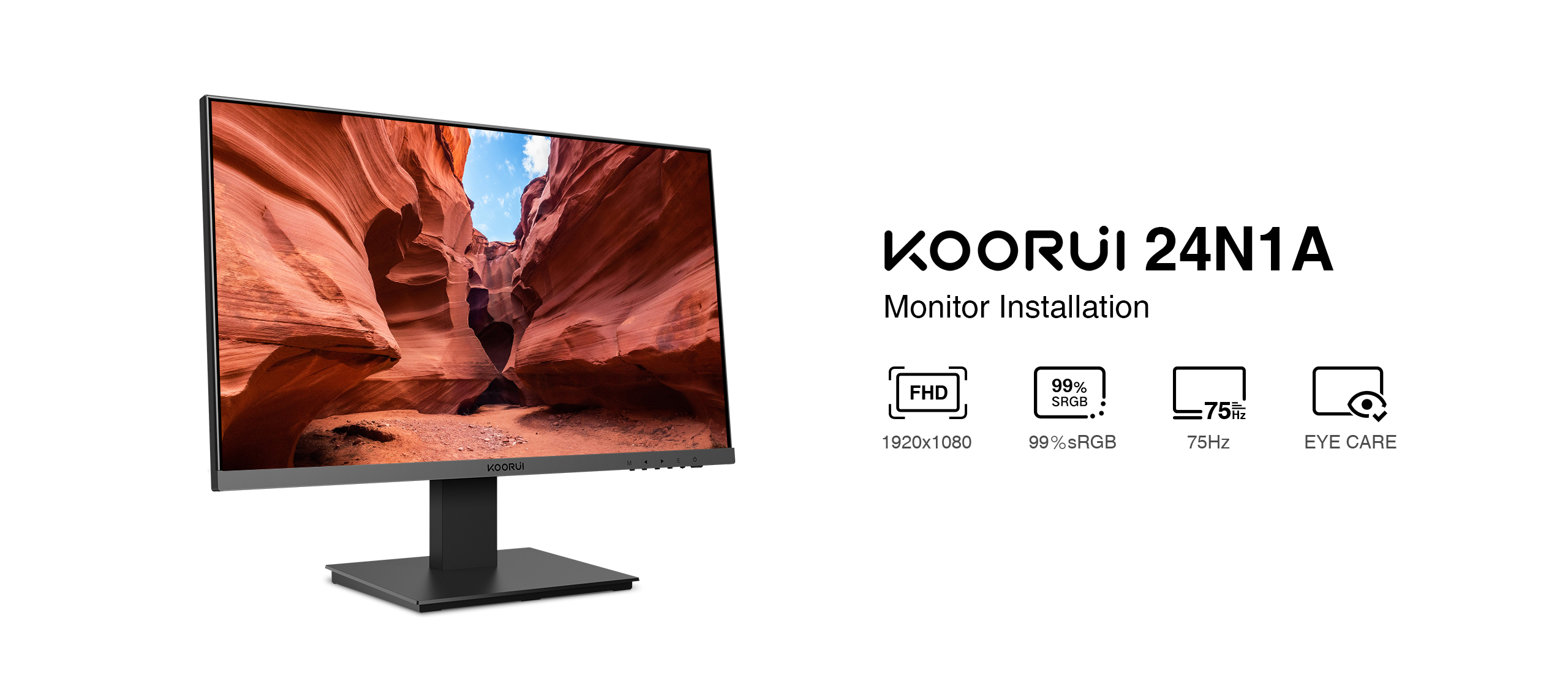 KOORUI 24 Inch FHD Monitor, Ultra-slim Bezels, 75Hz, VA Display