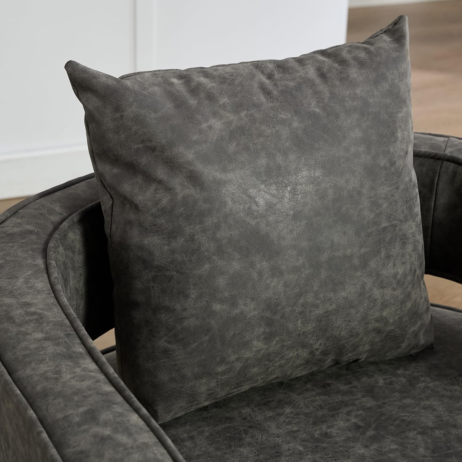 ODUWA Swivel Barrel Accent Chair,26" W Modern Round PU Arm Chair with Weathered Base, Upholstered Comfy 362 Degree Swivel Single Circle Club Chair for Nursery Bedroom Living Room Hotel Office Gray