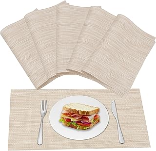 VMVN Placemats,Washable Woven Place Mats for Dining Table,Heat-Resistant PVC Table Mats Set of 6,Easy to Clean
