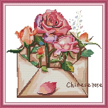 CaptainCrafts Cross Stitch Kits Hot New Releases Embroidery Kit Full Range Landscapes Flowers Greenery Kits for Beginner Adults Stamped 11CT, Rose Flower in Envelope