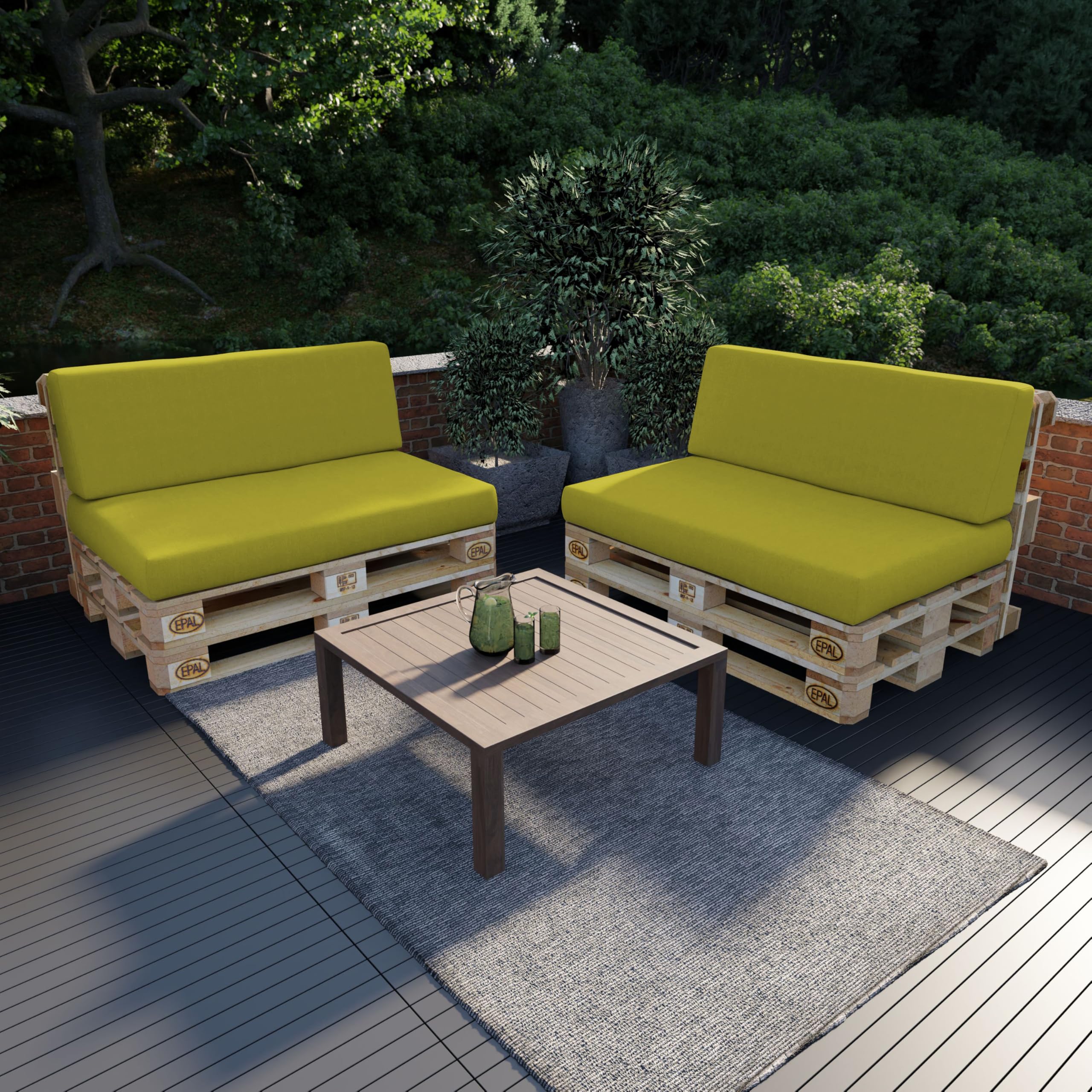 POKAR Euro Pallet Seating Set of 2: 1x seat cushion 120x80cm + 1x back cushion 120x40cm, cold foam, removable covers, Home Garden Furniture DIY, indoor outdoor pillow, without pallets, Beige — view 208